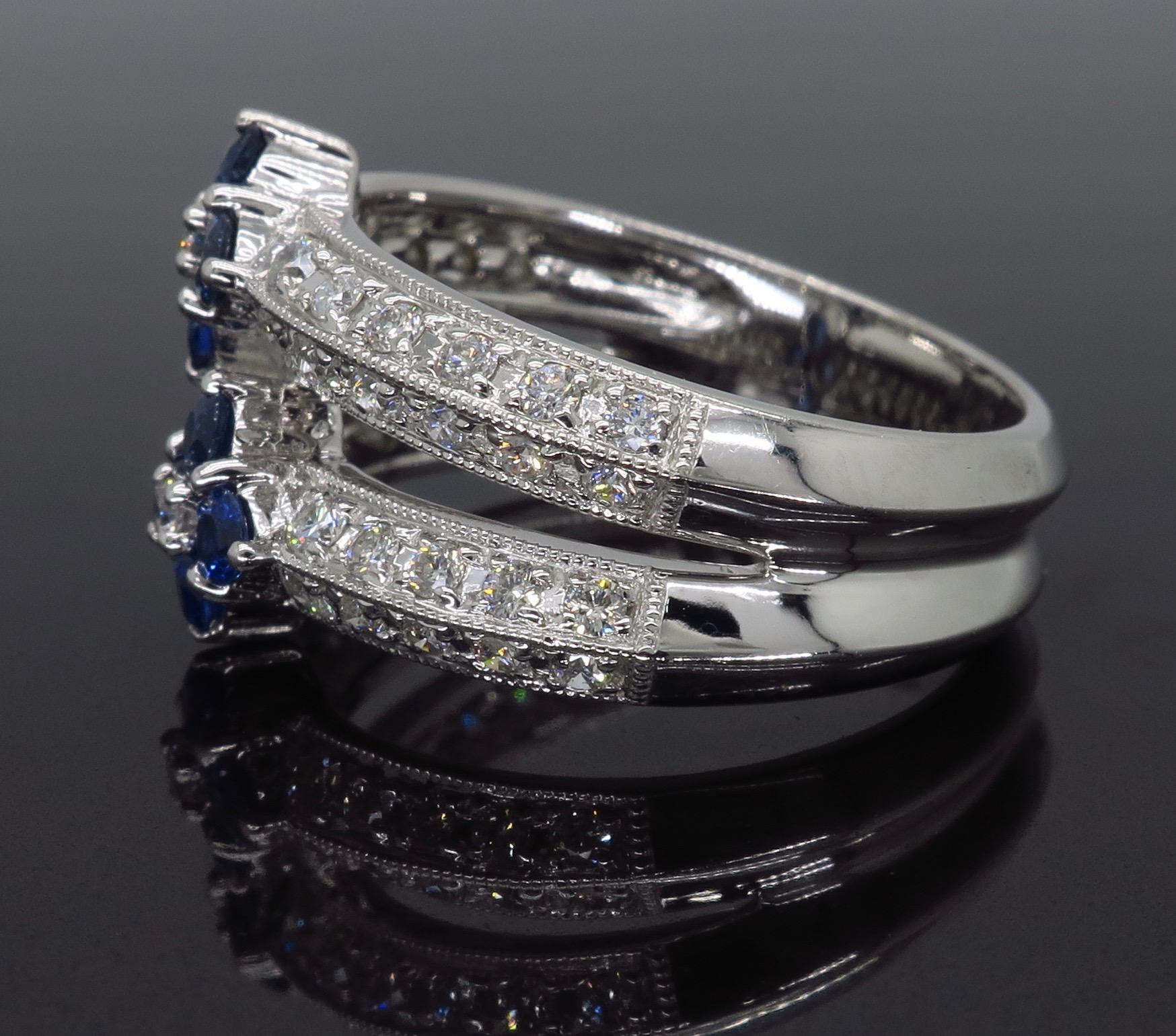 Blue Sapphire and Diamond Flower Ring 2