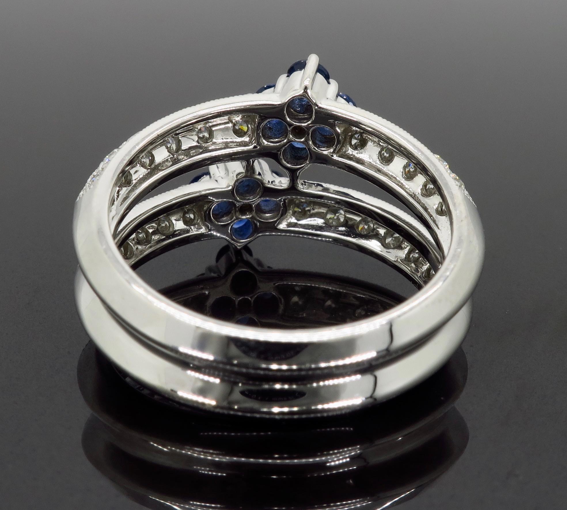 Blue Sapphire and Diamond Flower Ring 3