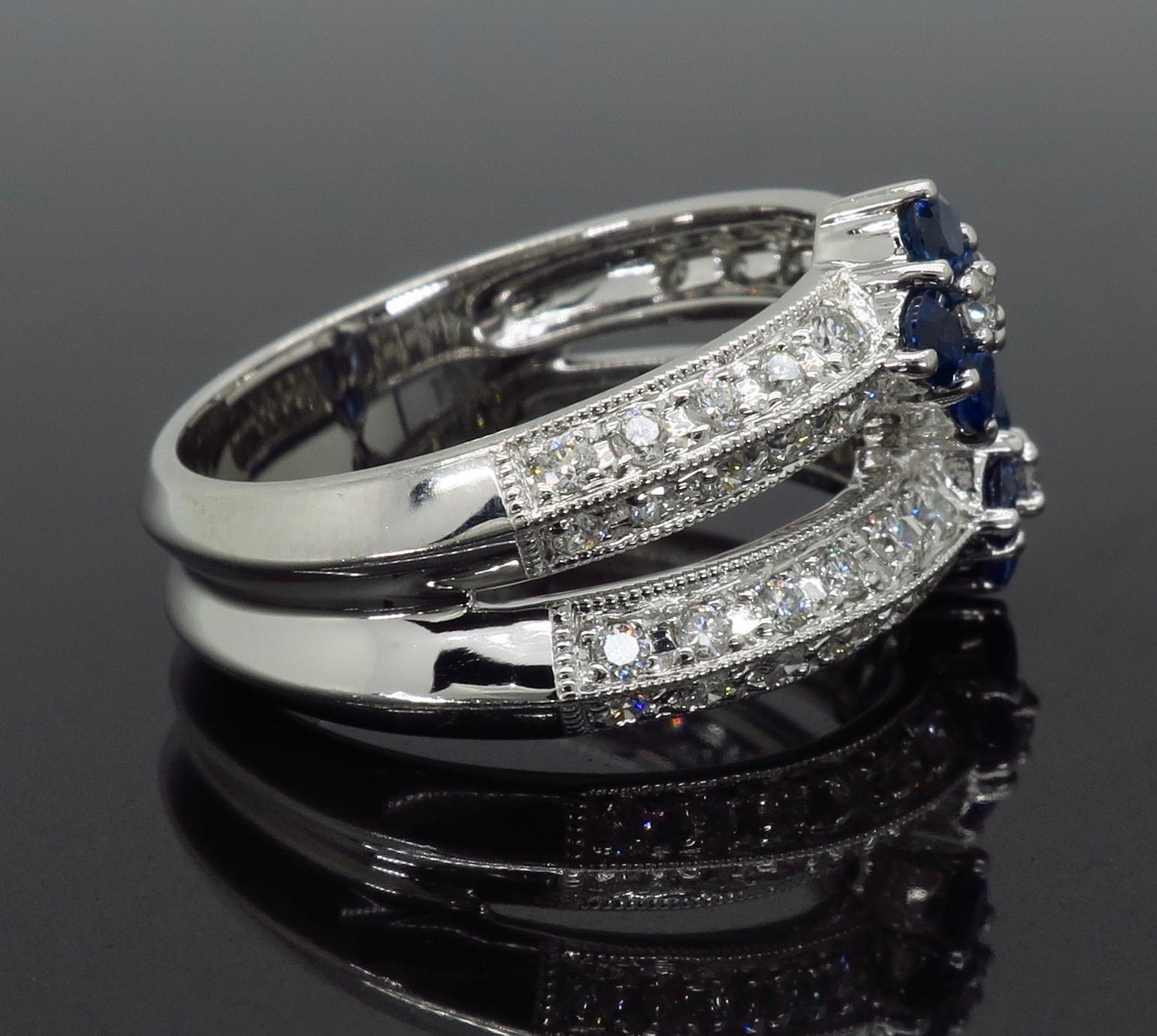 Blue Sapphire and Diamond Flower Ring 4
