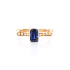 Blue Sapphire Diamond Geometrical Designer Ring in 18K Yellow Gold