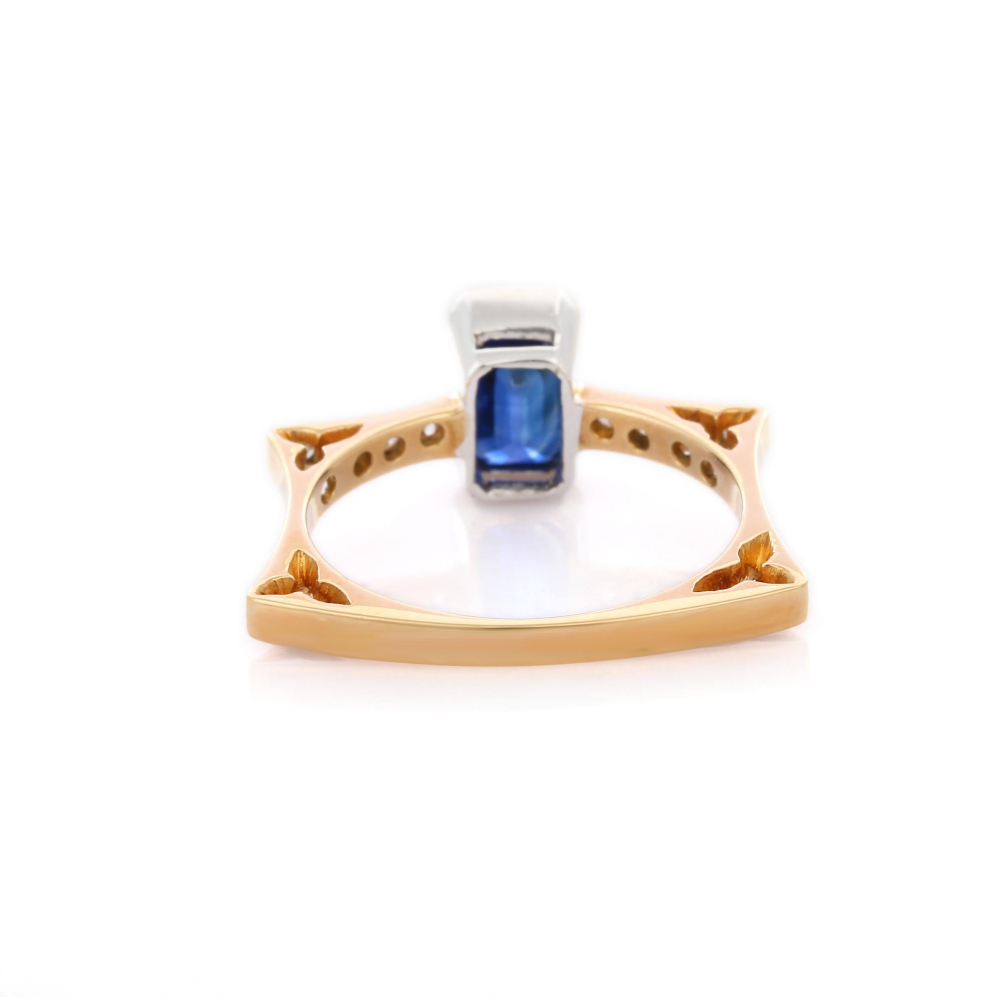 For Sale:  Blue Sapphire Diamond Geometrical Designer Ring in 18K Yellow Gold 4