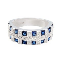 Blue Sapphire Diamond Gold Band Ring