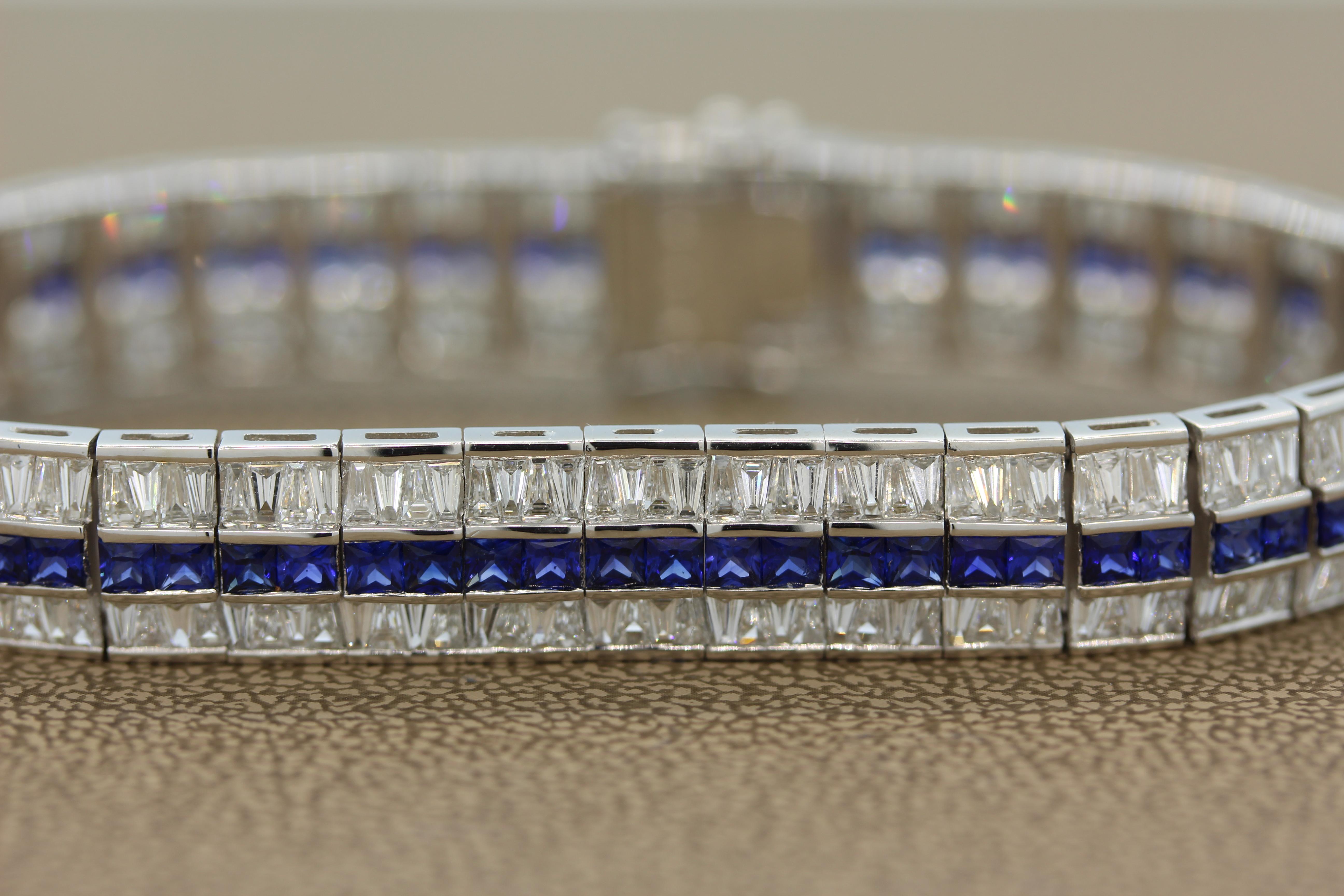 Blue Sapphire Diamond Gold Bracelet In New Condition In Beverly Hills, CA