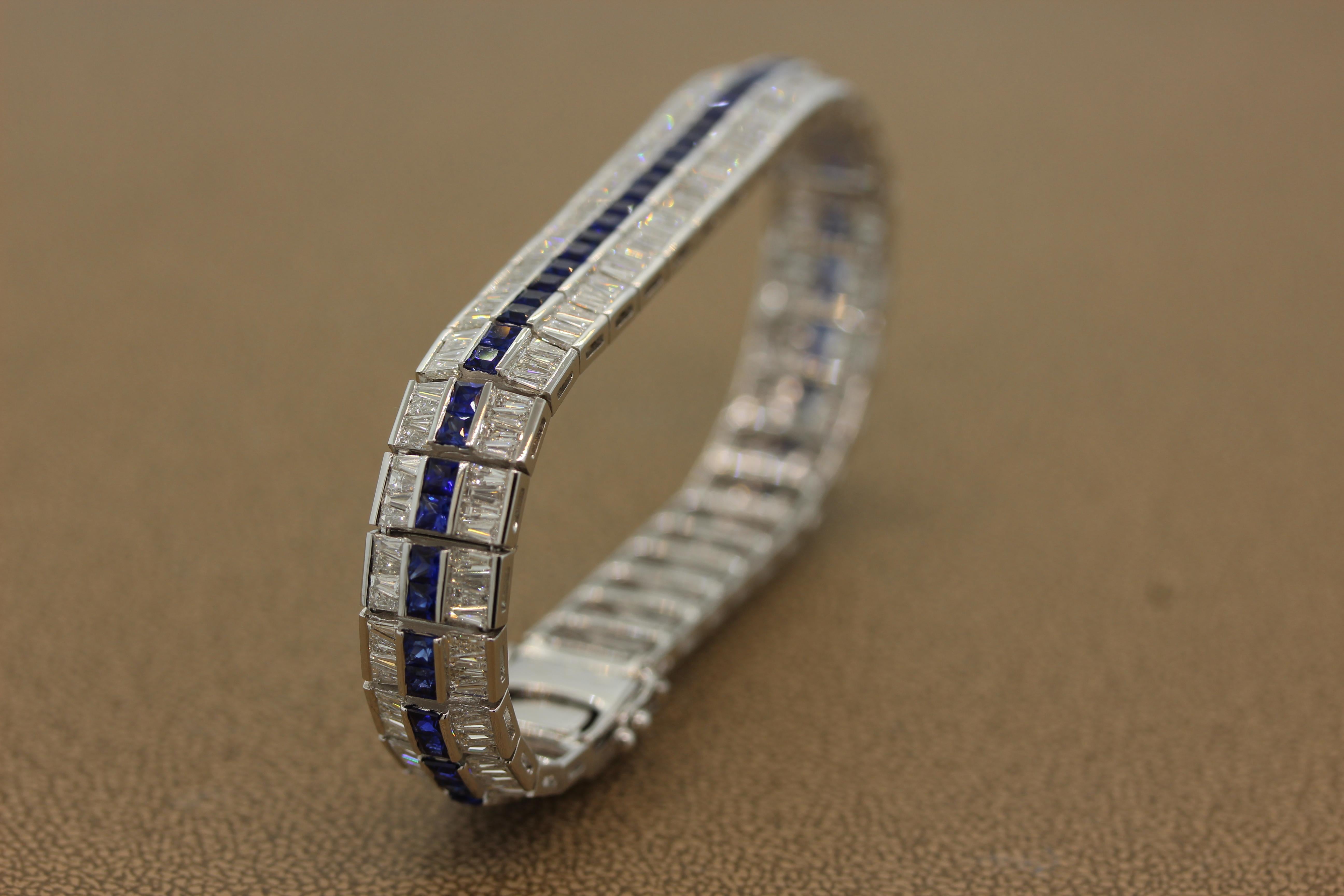 Women's or Men's Blue Sapphire Diamond Gold Bracelet