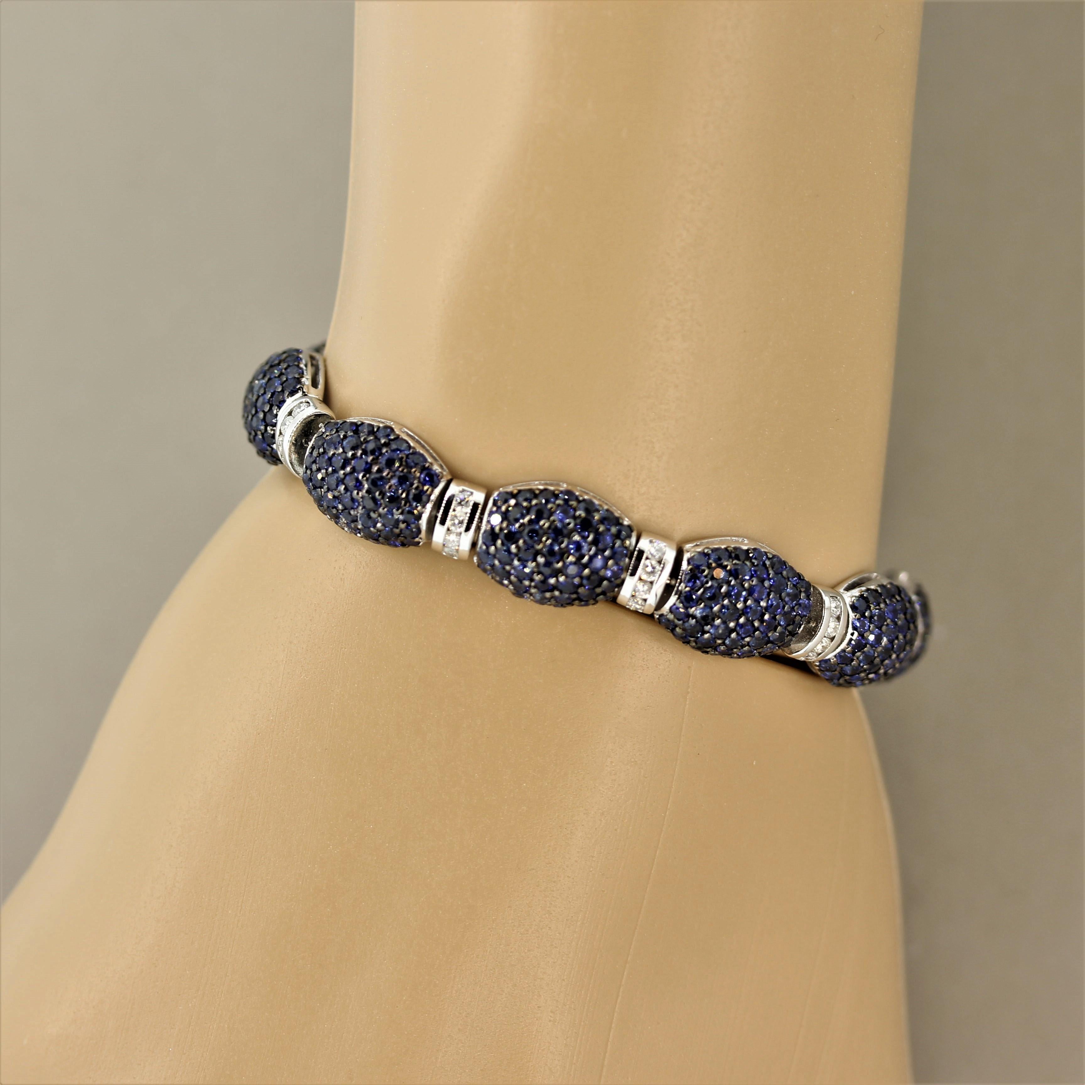Blue Sapphire Diamond Gold Bracelet In New Condition For Sale In Beverly Hills, CA