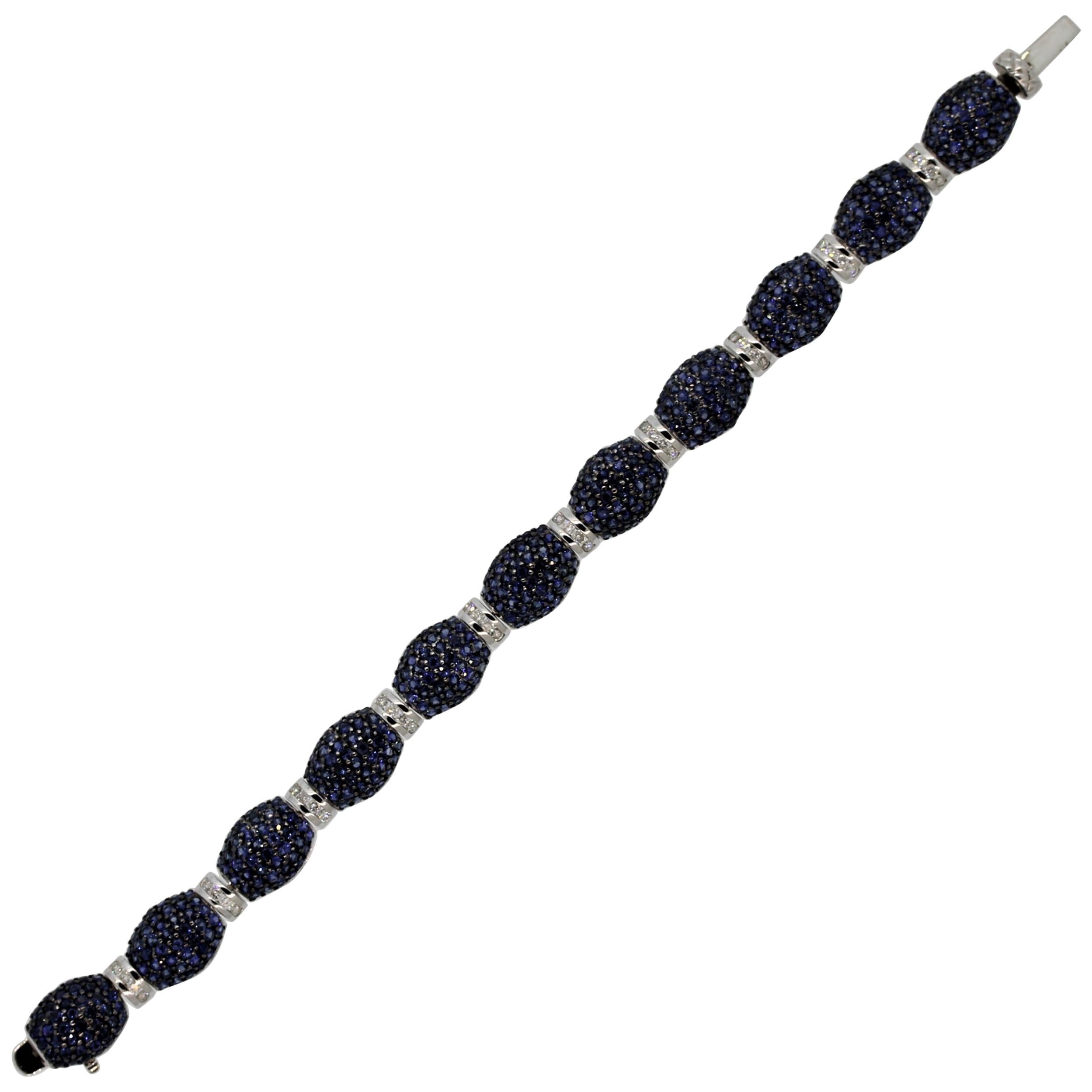 Blue Sapphire Diamond Gold Bracelet For Sale