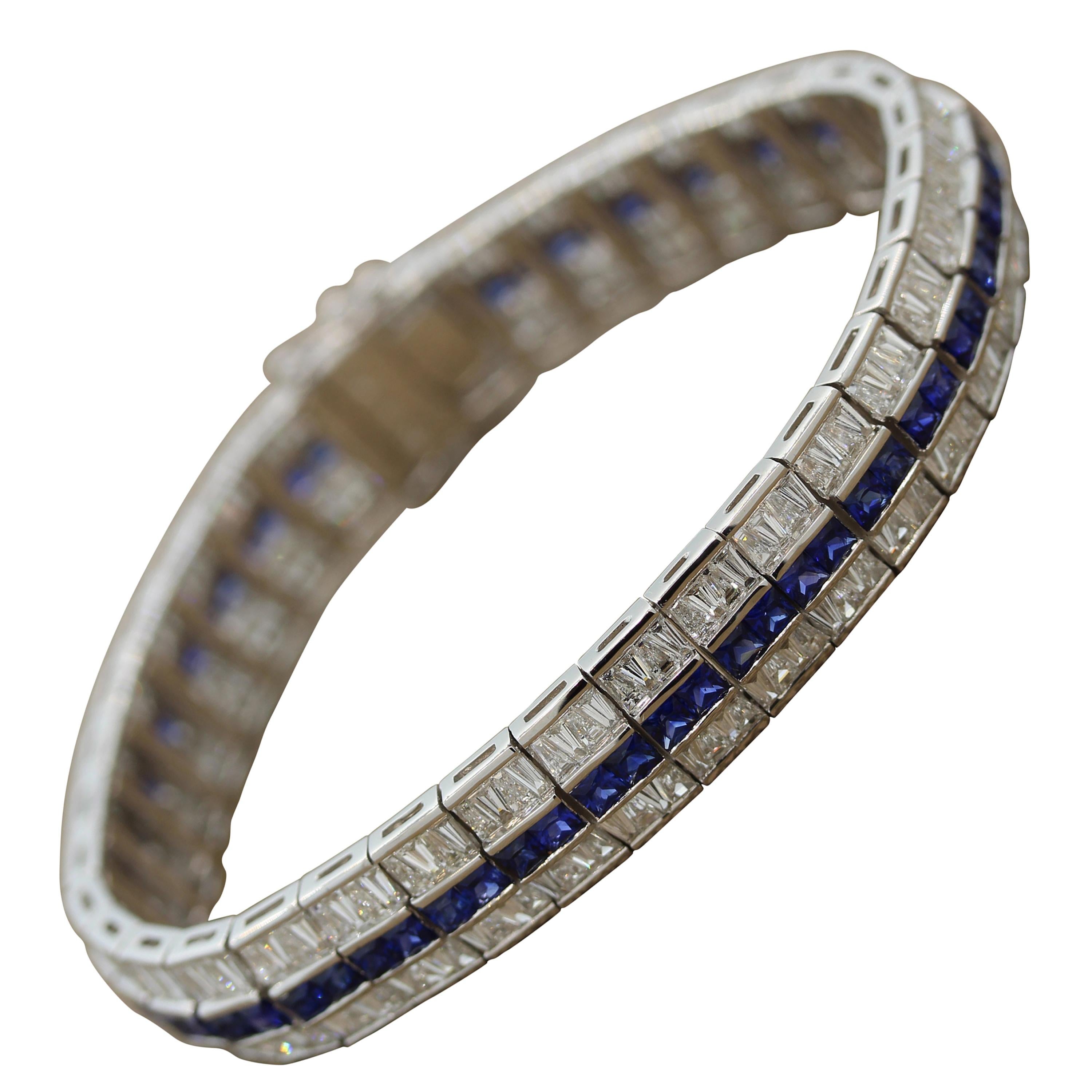 Blue Sapphire Diamond Gold Bracelet