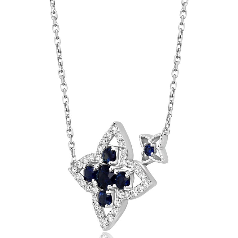 Blue Sapphire Diamond Gold Chain Drop Necklace at 1stDibs