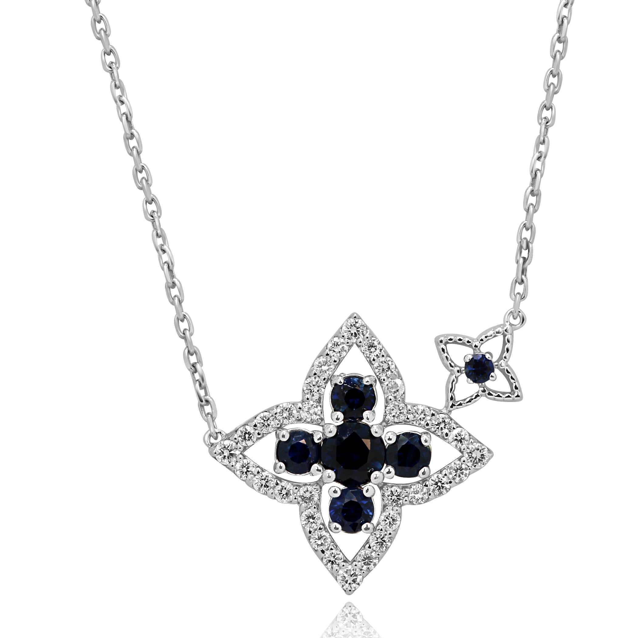 Round Cut Blue Sapphire Diamond Gold Chain Drop Necklace