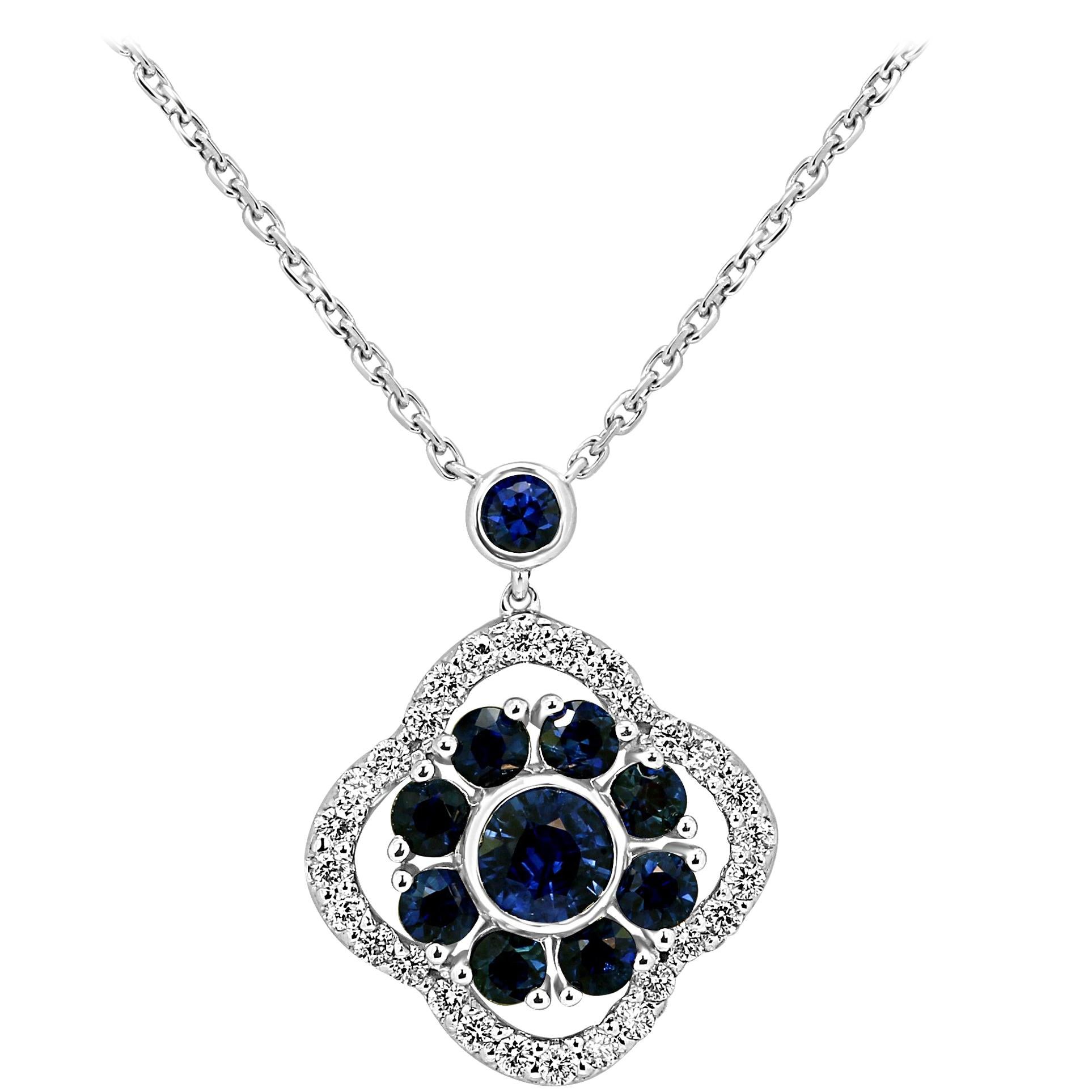 Blue Sapphire Diamond Gold Chain Drop Necklace