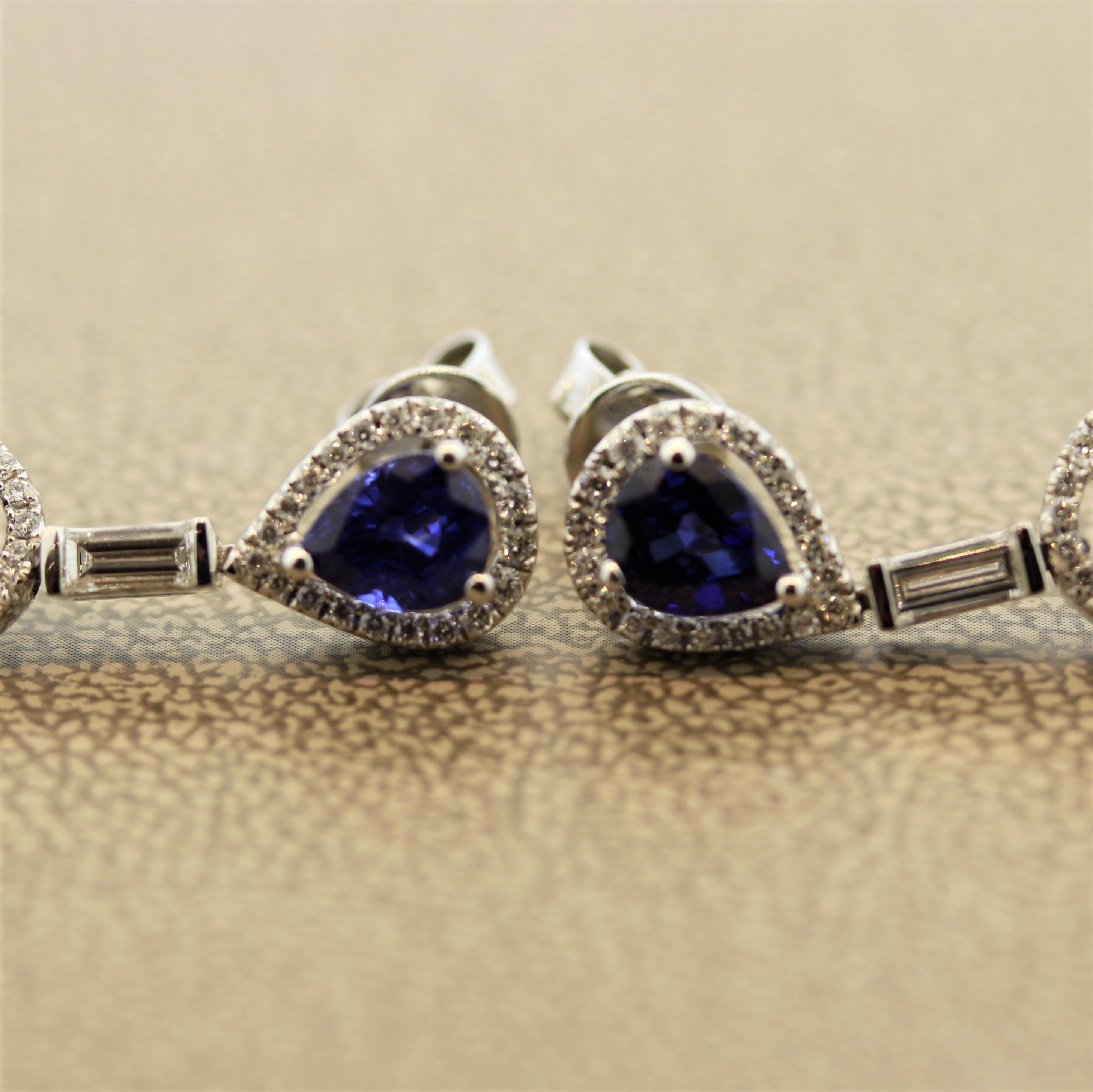 Blue Sapphire Diamond Gold Drop Earrings In New Condition In Beverly Hills, CA