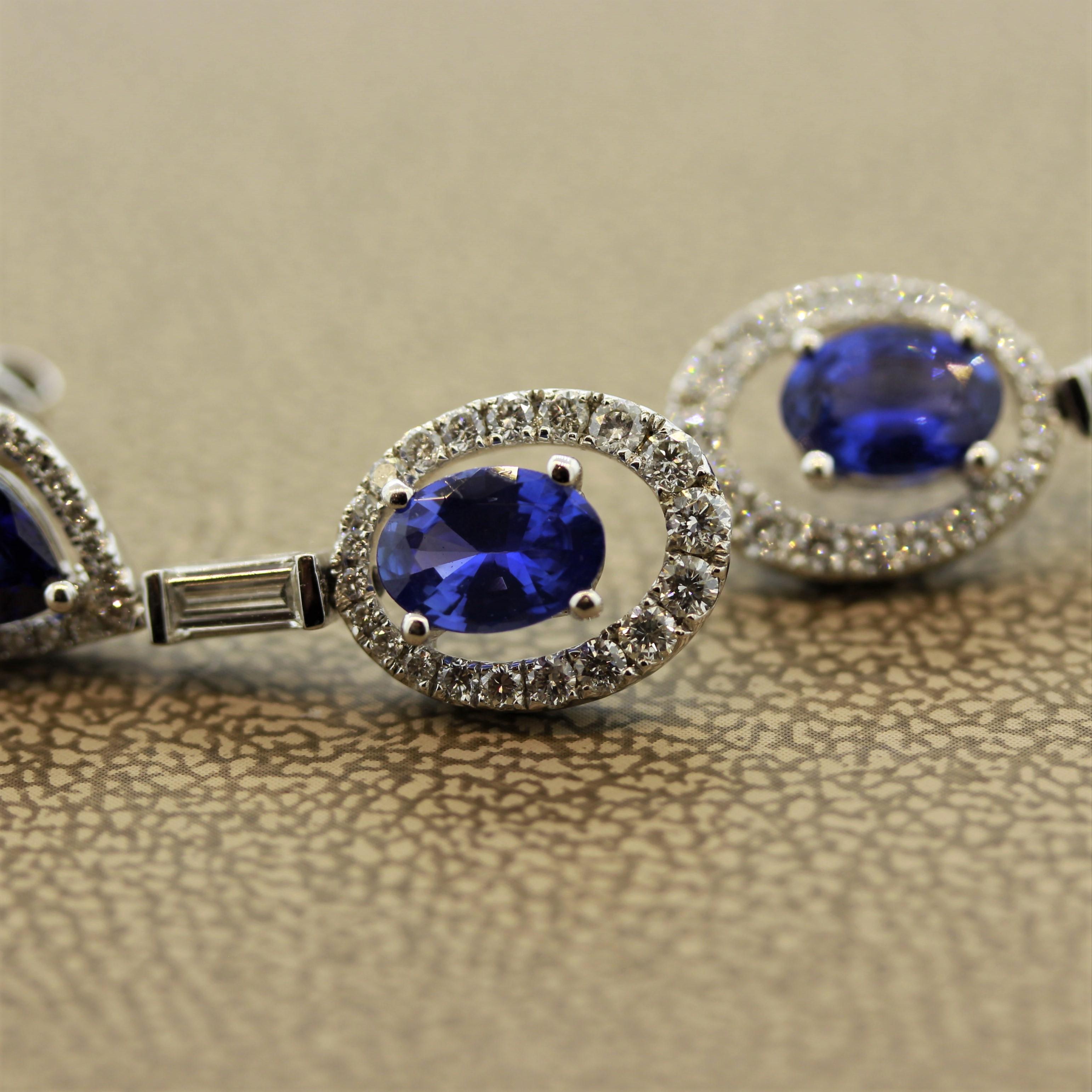 Women's Blue Sapphire Diamond Gold Drop Earrings