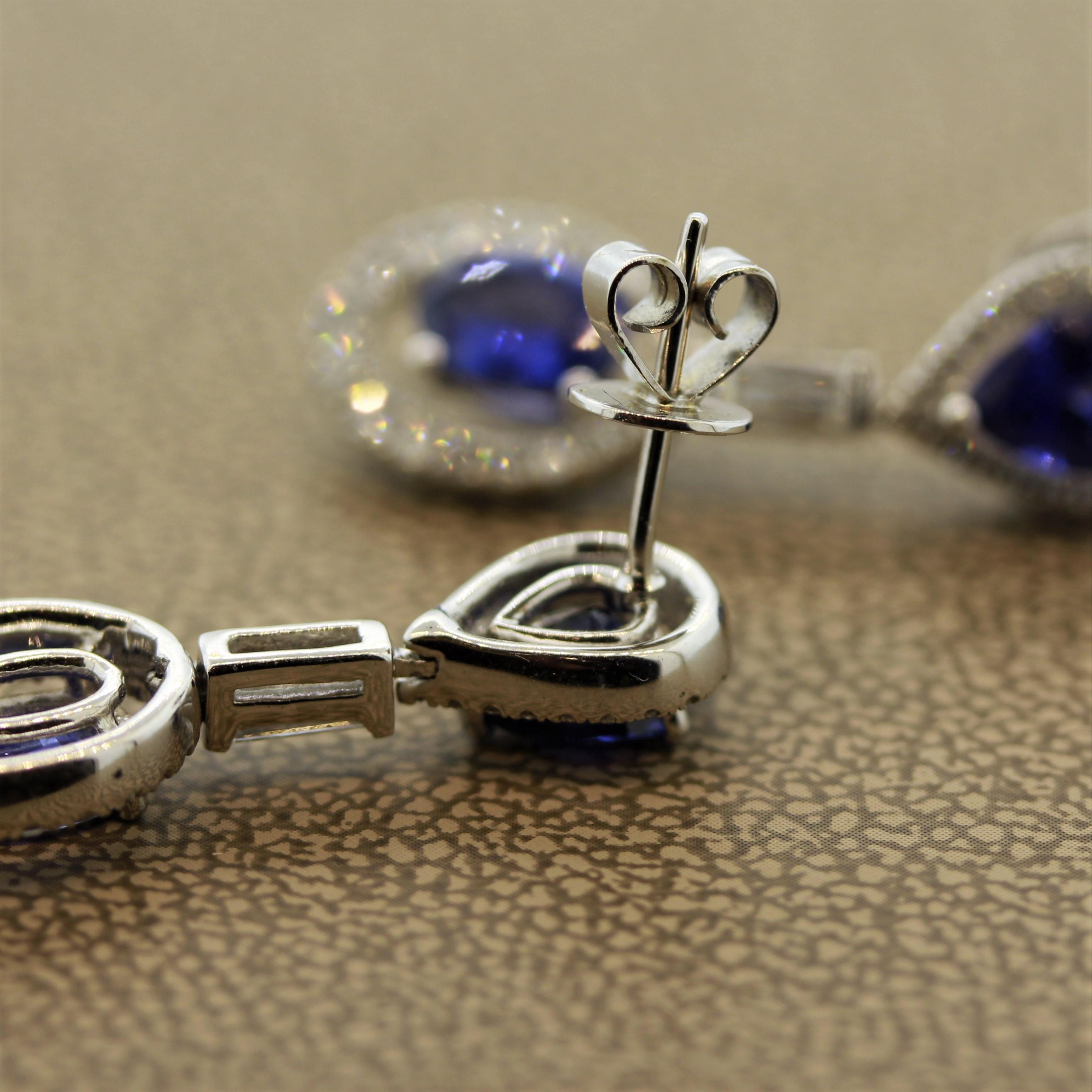 Blue Sapphire Diamond Gold Drop Earrings 1