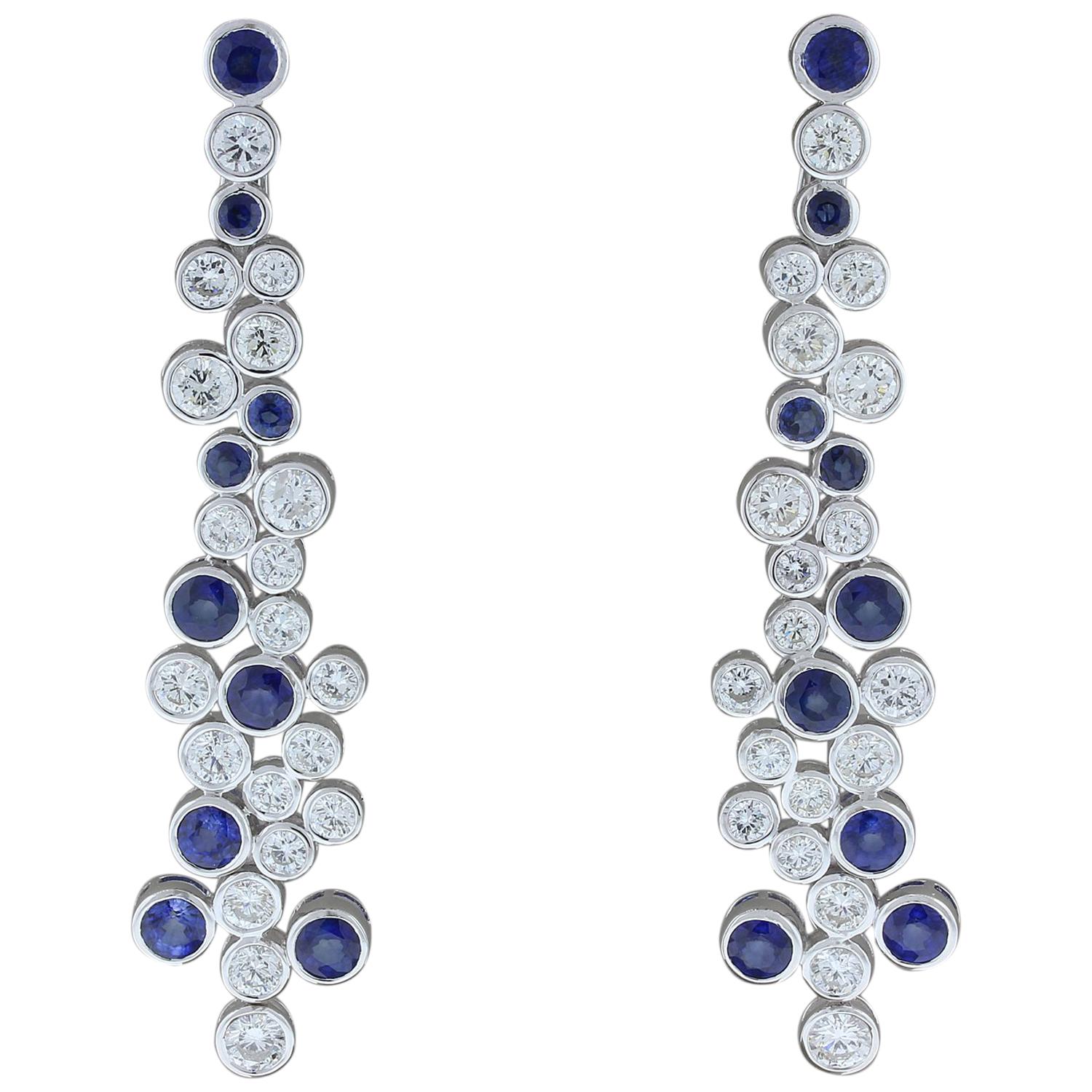 Blue Sapphire Diamond Gold Drop Earrings For Sale