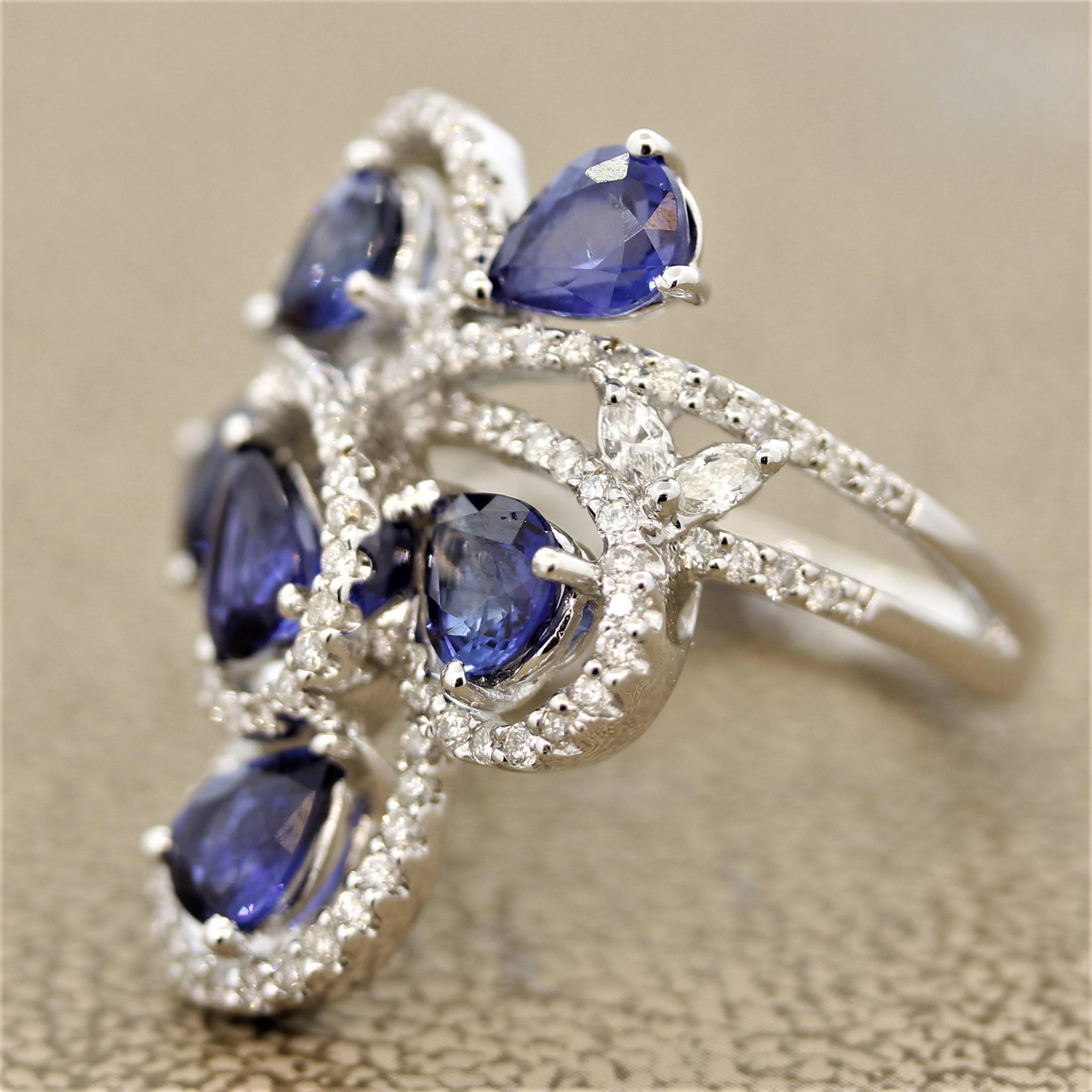 Pear Cut Blue Sapphire Diamond Gold Ring
