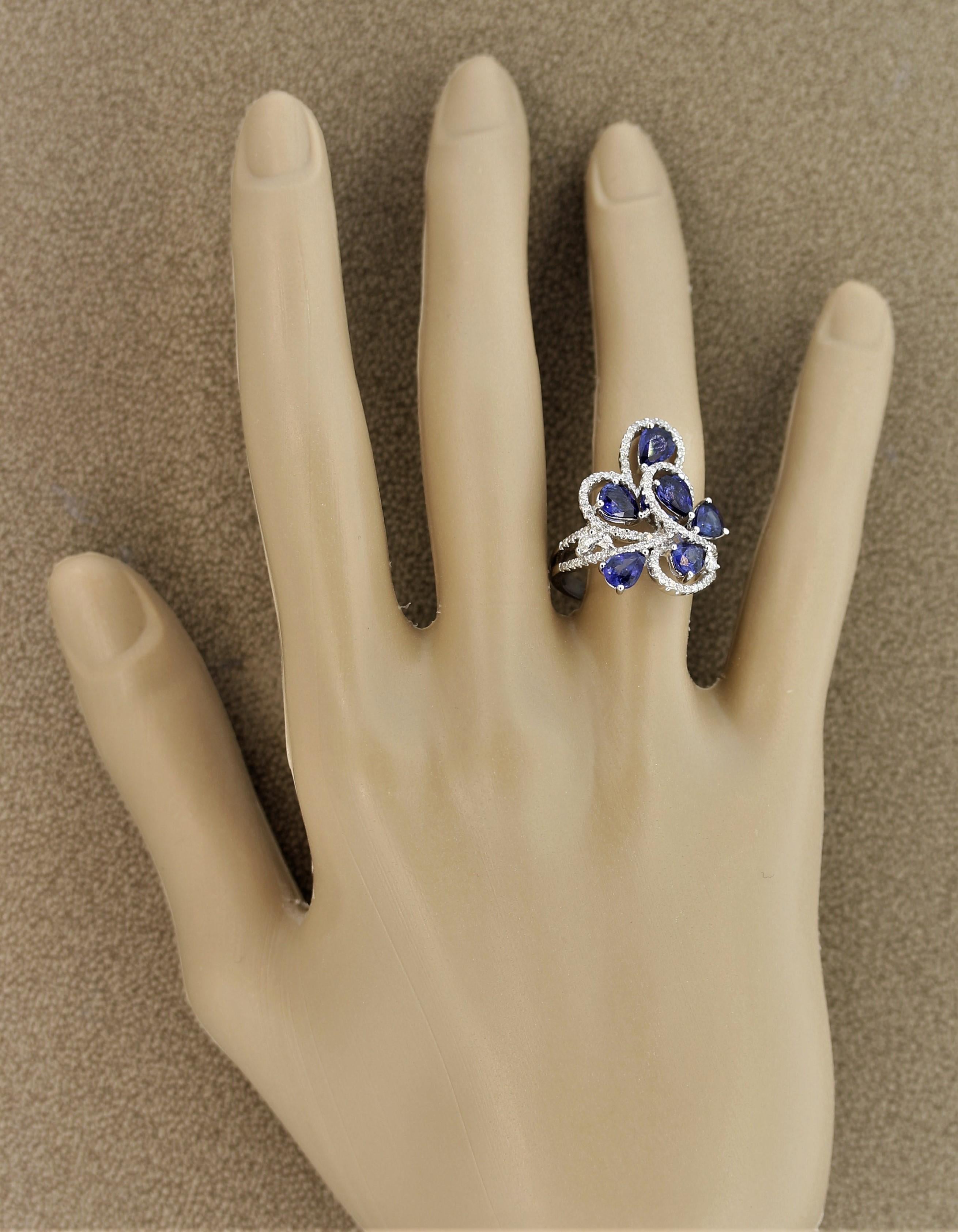 Blue Sapphire Diamond Gold Ring 2