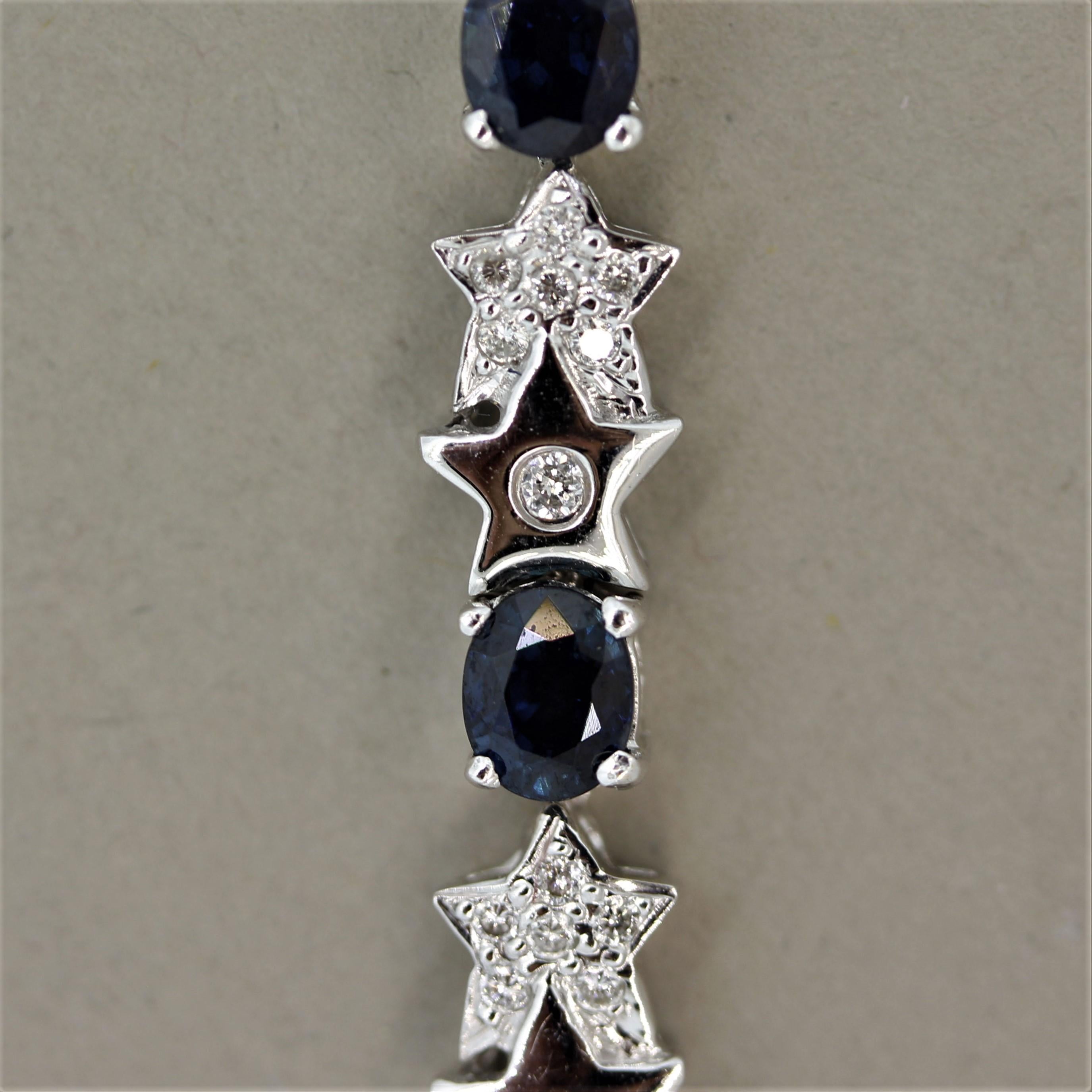 Mixed Cut Blue Sapphire Diamond Gold “Shooting Star” Bracelet