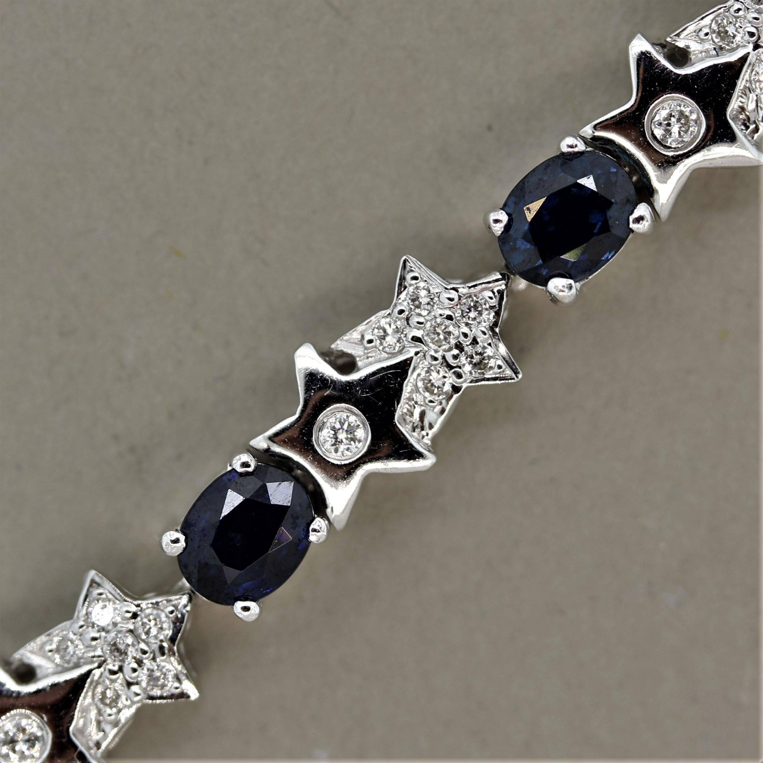 Blue Sapphire Diamond Gold “Shooting Star” Bracelet In New Condition In Beverly Hills, CA