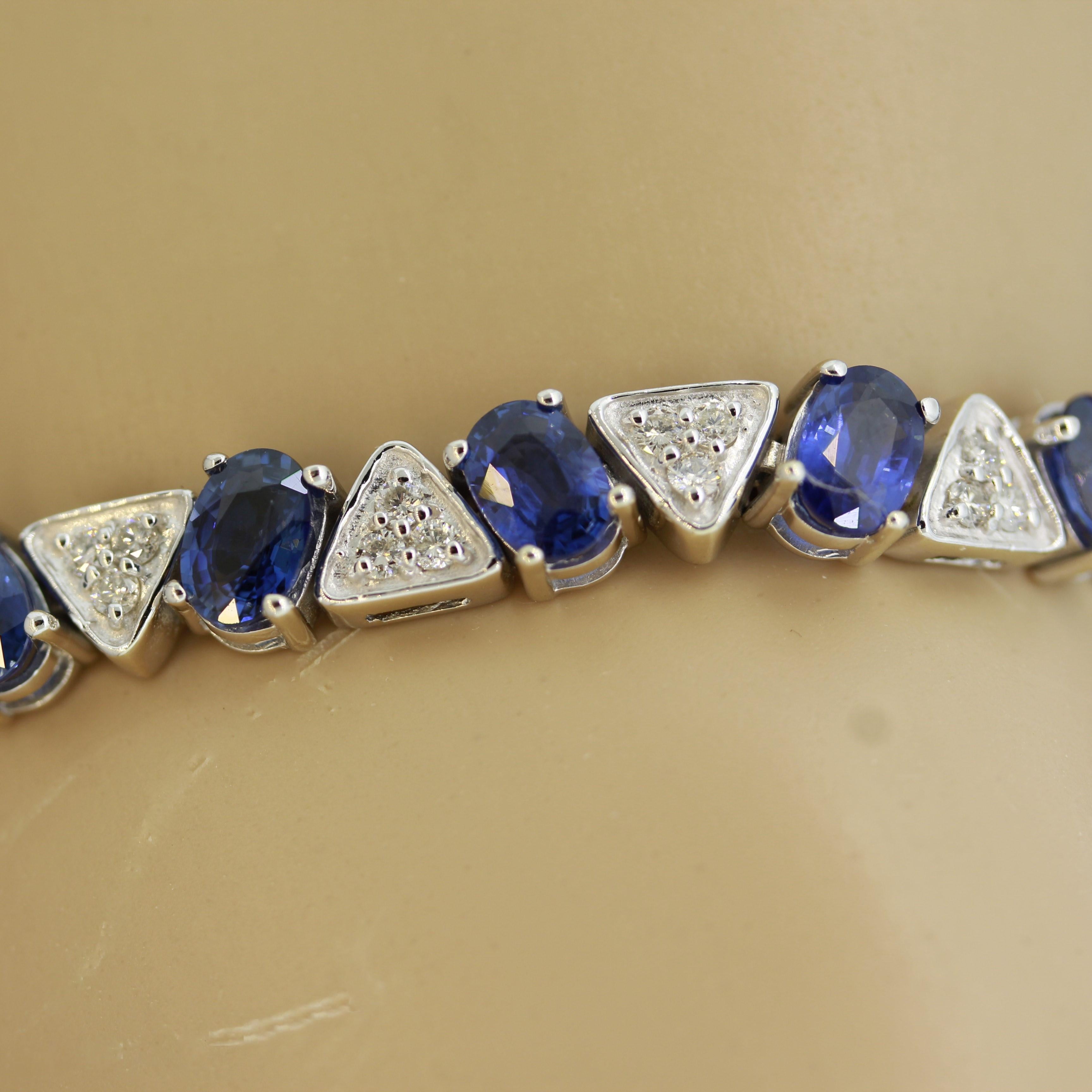 Blue Sapphire Diamond Gold Tennis Bracelet For Sale 1
