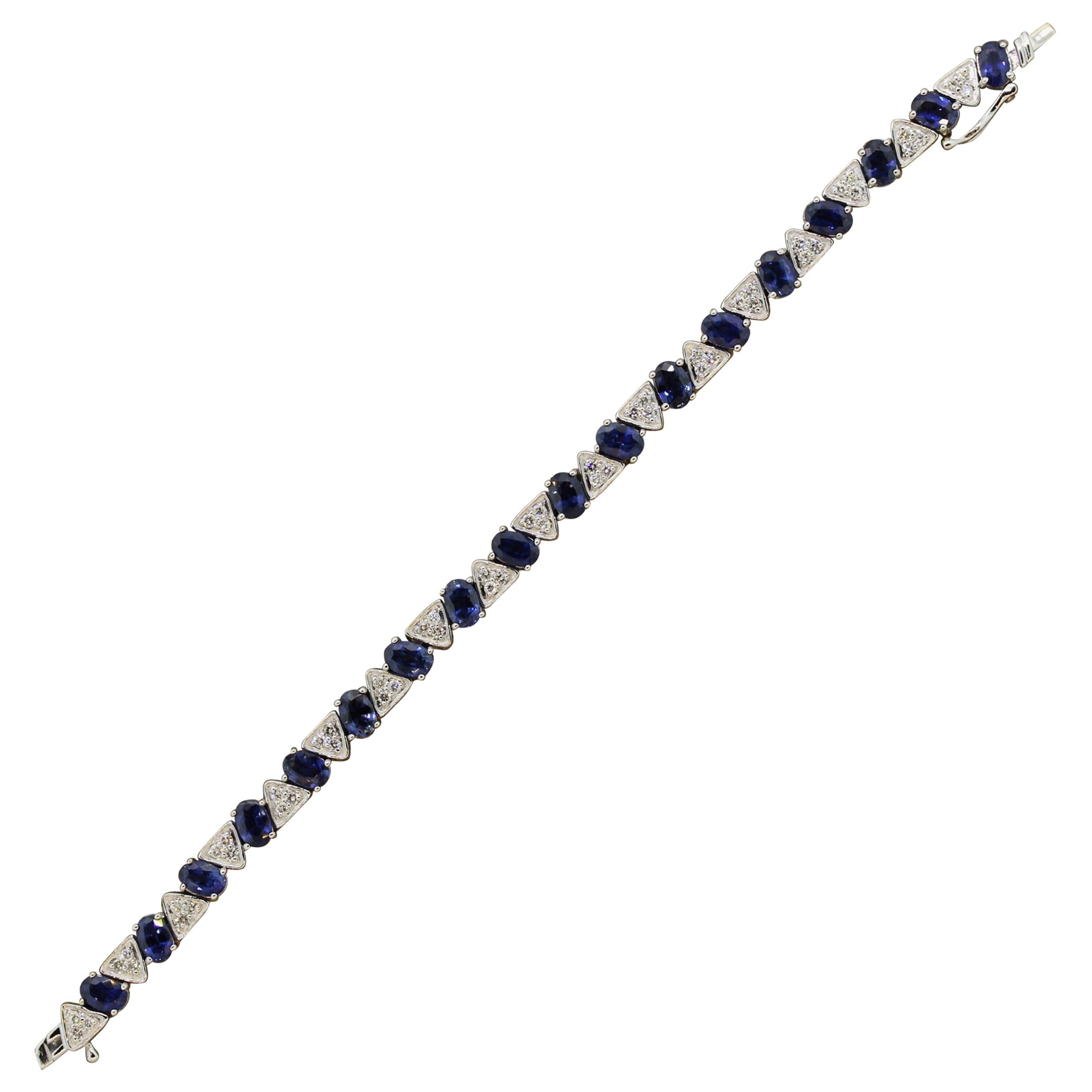 Blue Sapphire Diamond Gold Tennis Bracelet For Sale