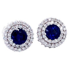 Blue Sapphire Diamond Halo 18 Karat Gold Earring