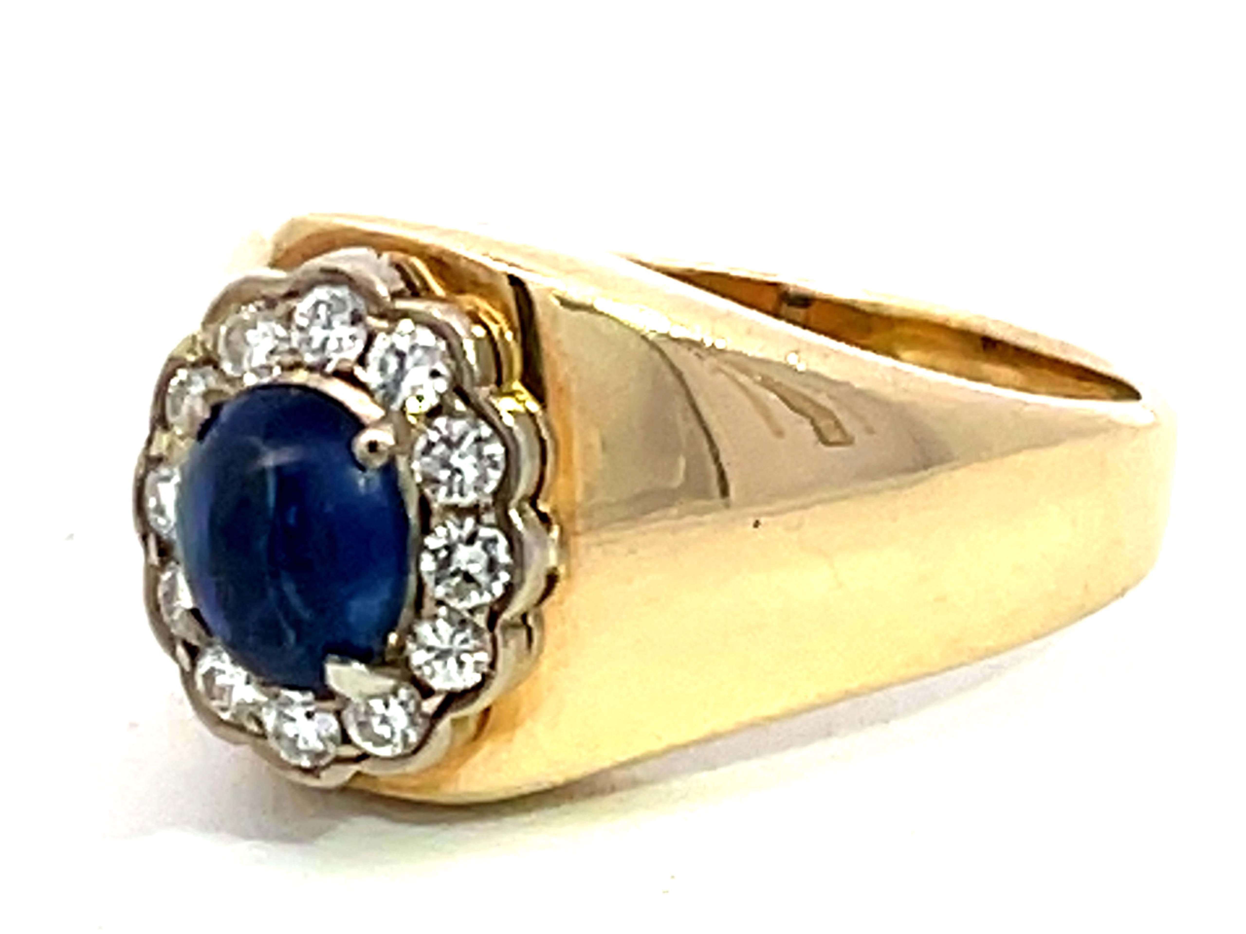 Oval Cut Blue Sapphire Diamond Halo Band Ring in 14k Yellow Gold For Sale