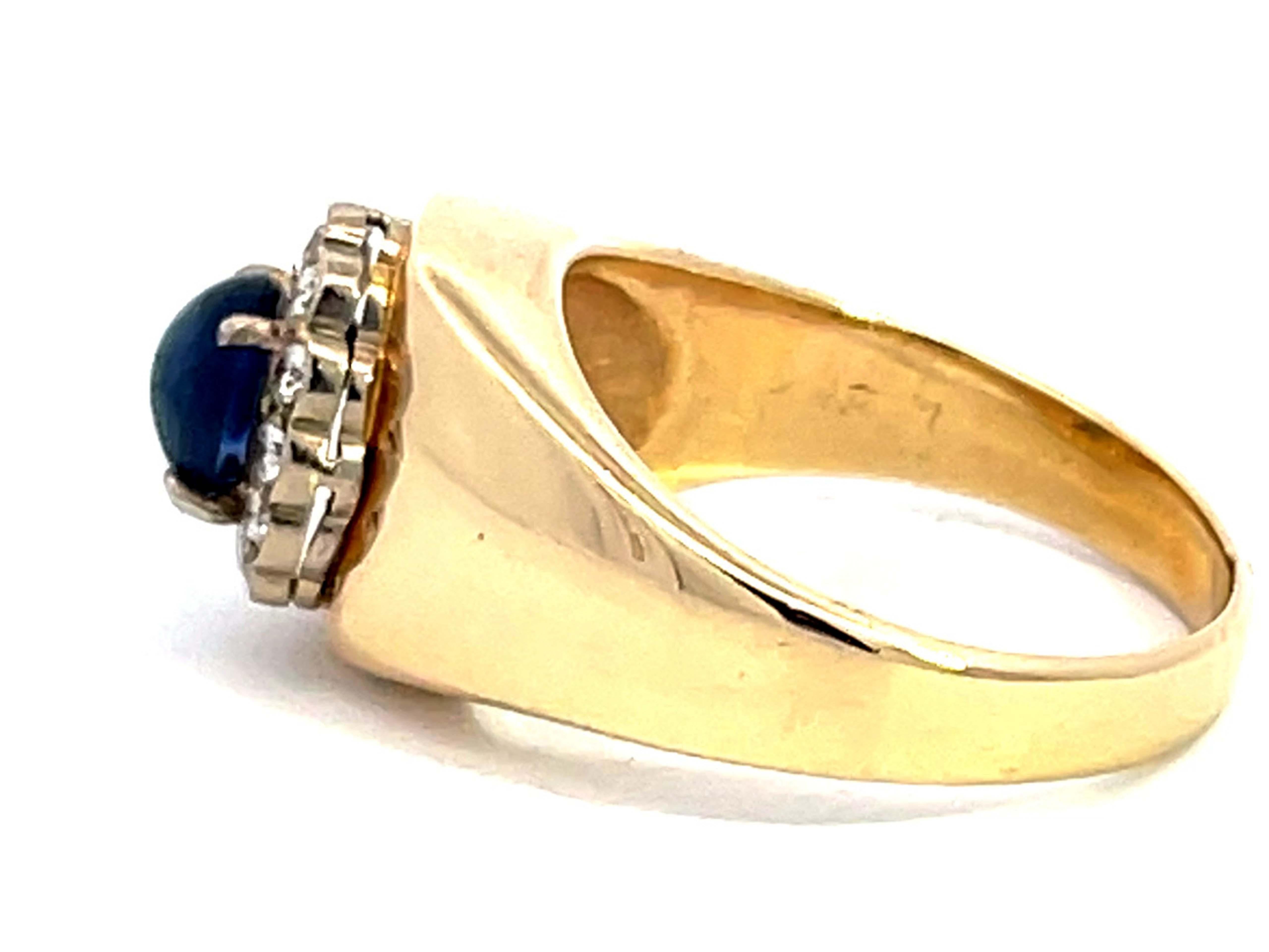 Women's Blue Sapphire Diamond Halo Band Ring in 14k Yellow Gold For Sale