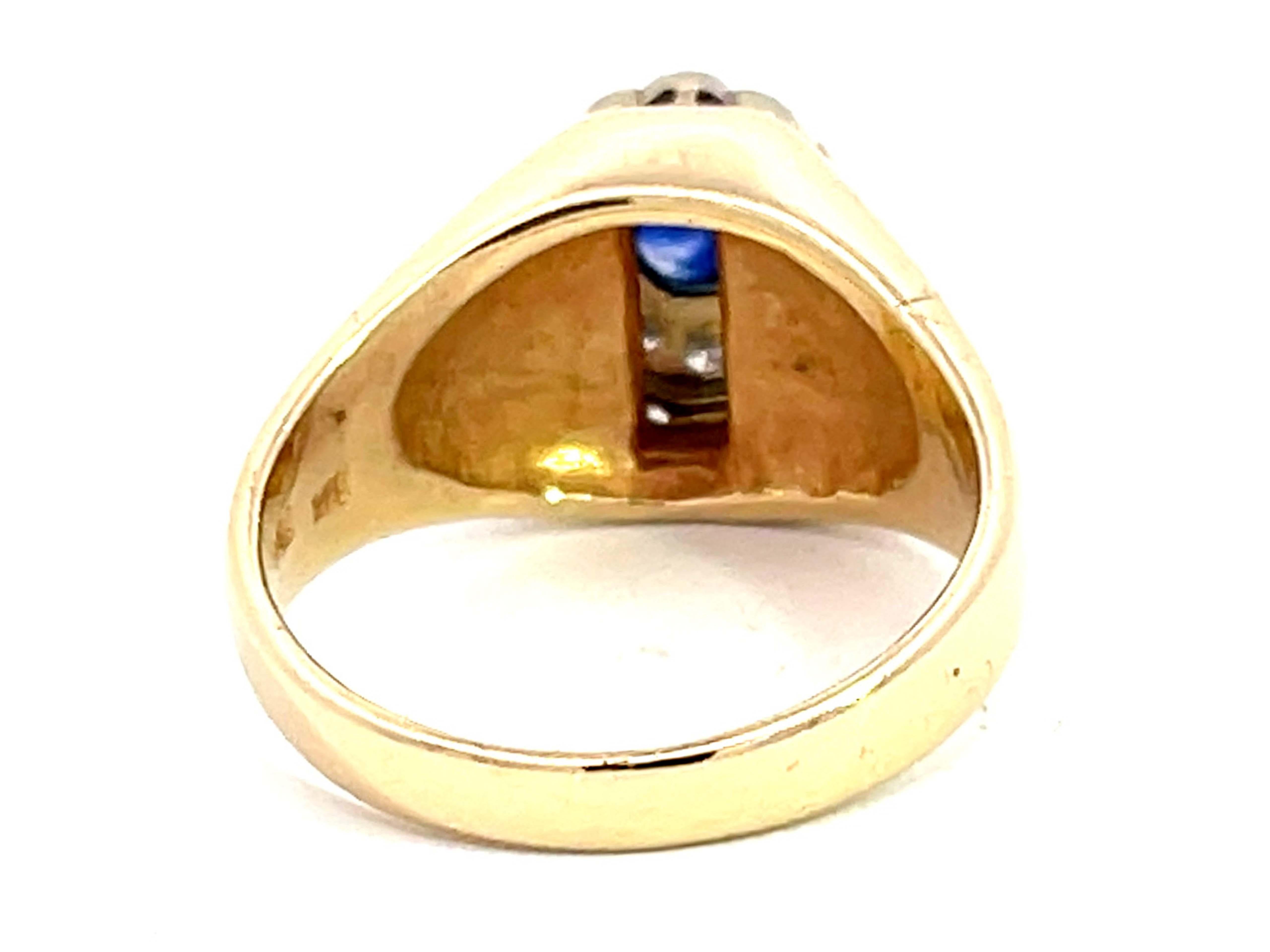 Blue Sapphire Diamond Halo Band Ring in 14k Yellow Gold For Sale 1