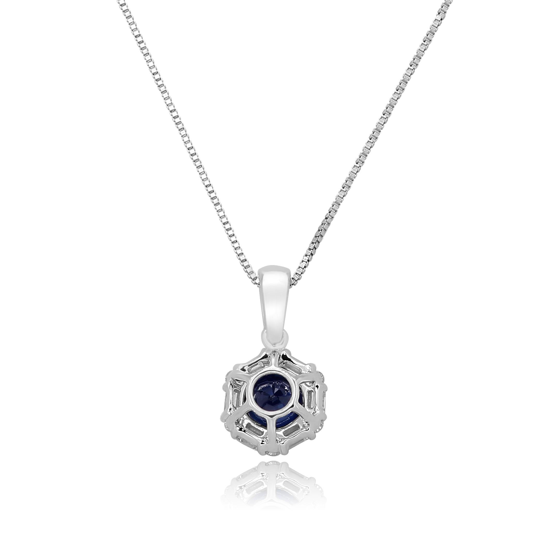 Contemporary Blue Sapphire Diamond Halo Gold Drop Pendant Chain Necklace