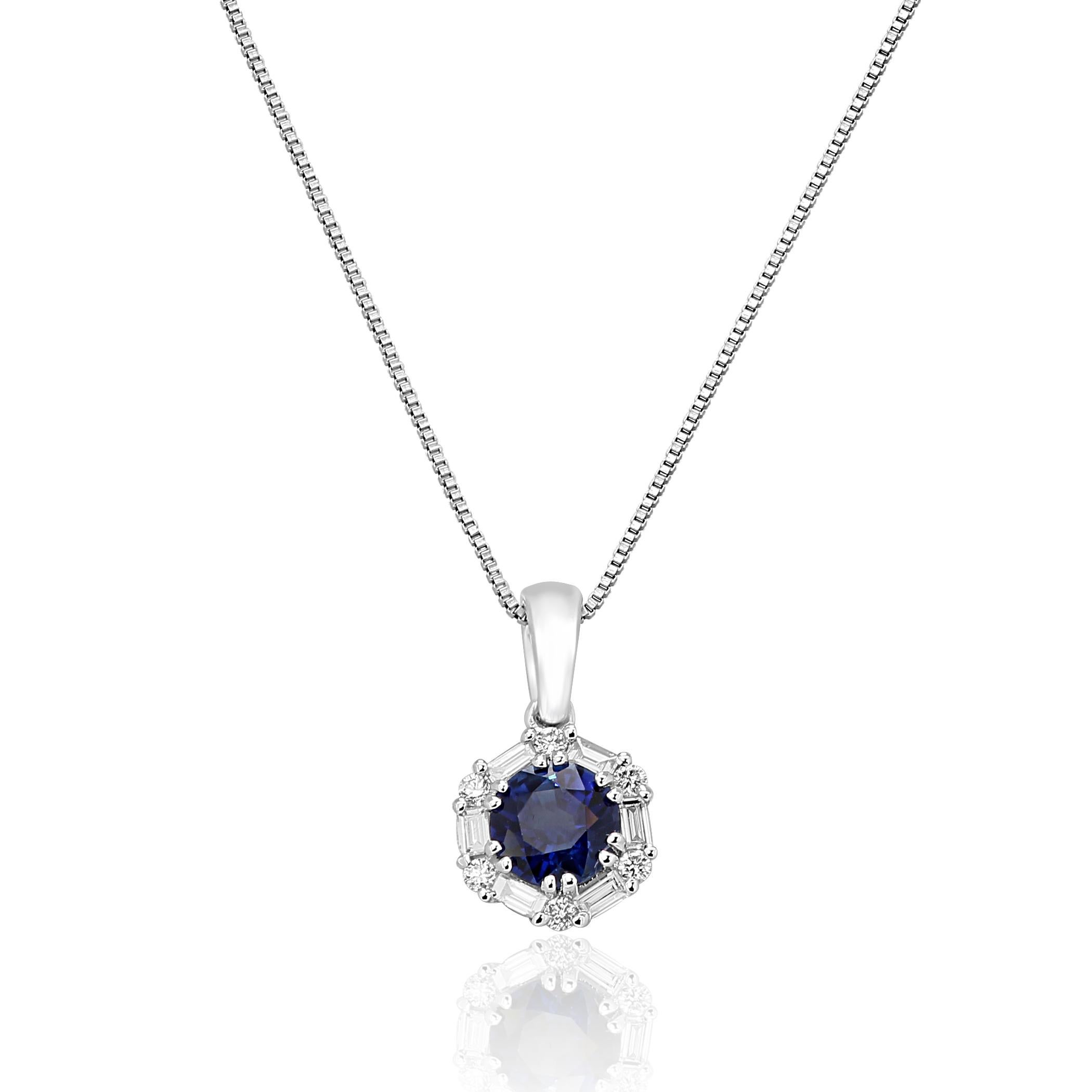 Round Cut Blue Sapphire Diamond Halo Gold Drop Pendant Chain Necklace