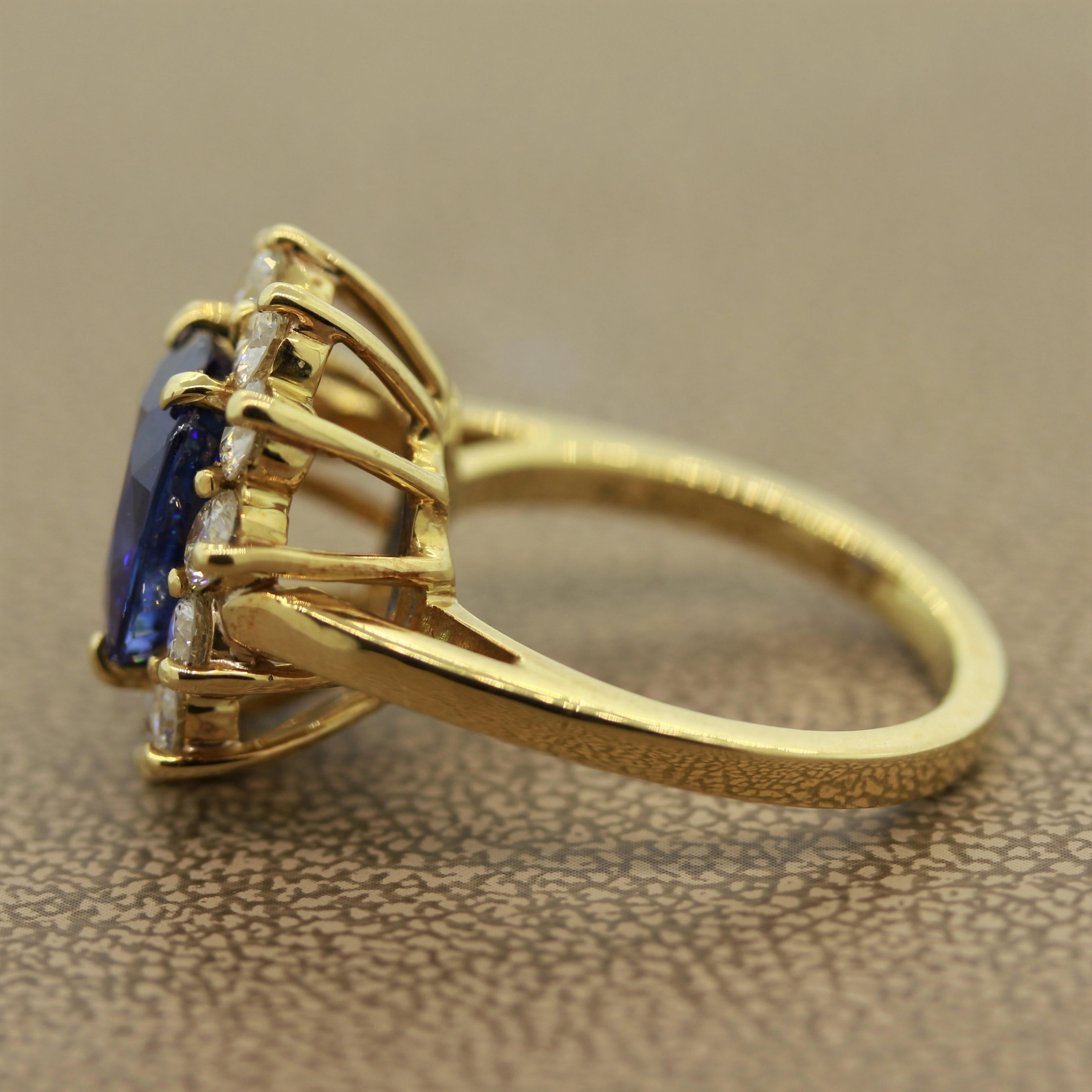 Blue Sapphire Diamond Halo Gold Ring, GIA Certified In New Condition In Beverly Hills, CA