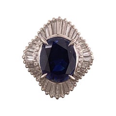 Blue Sapphire Diamond Halo Platinum Ring, 9.54 Carat