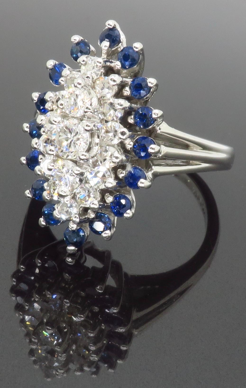 Blue Sapphire & Diamond Halo Ring For Sale 5