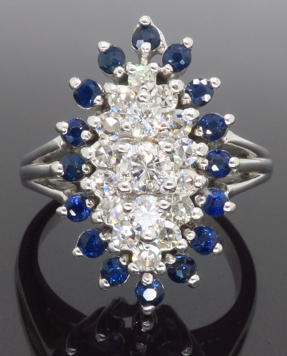 Blue Sapphire & Diamond Halo Ring For Sale 6