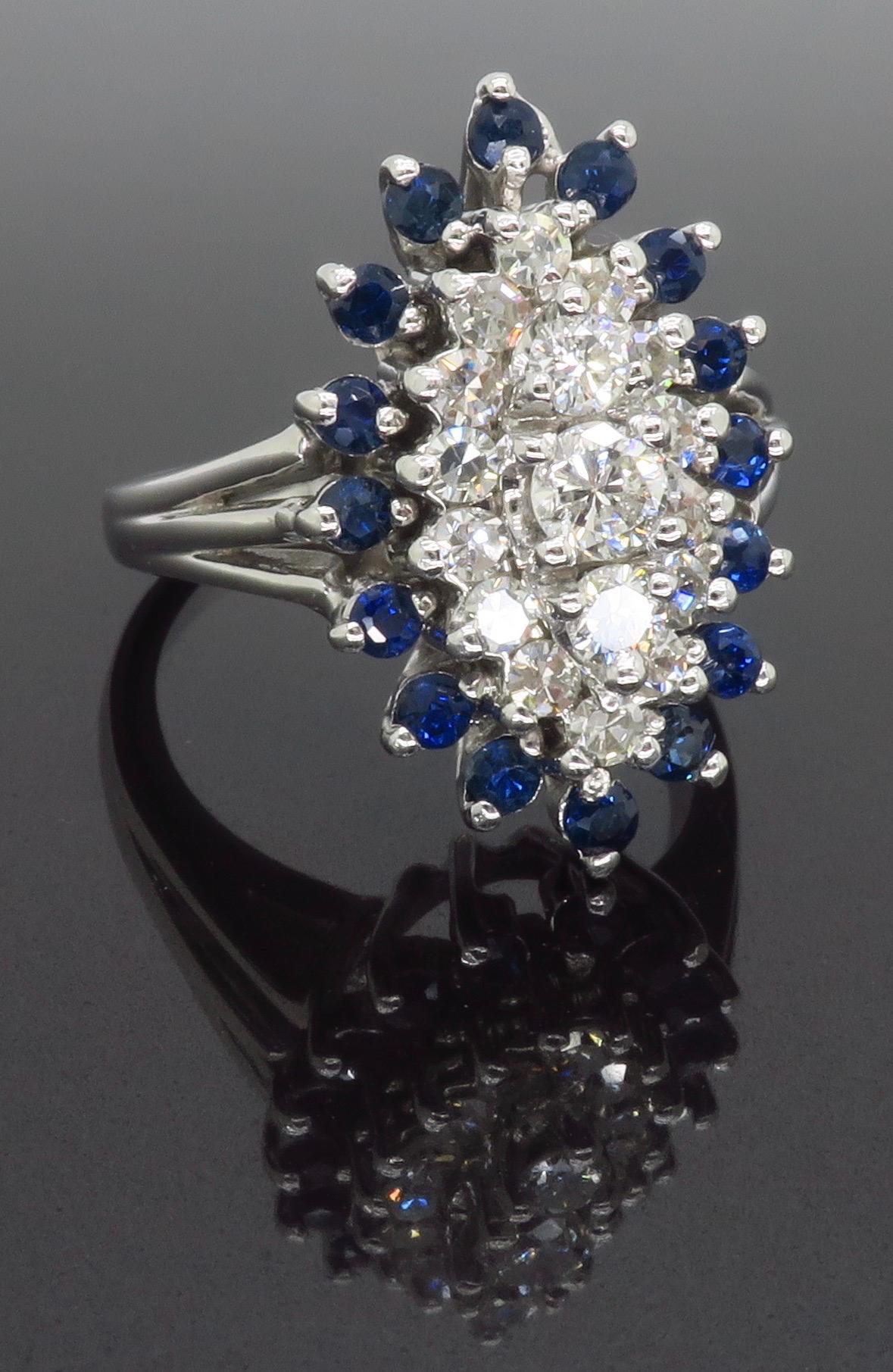 Blue Sapphire & Diamond Halo Ring For Sale 7
