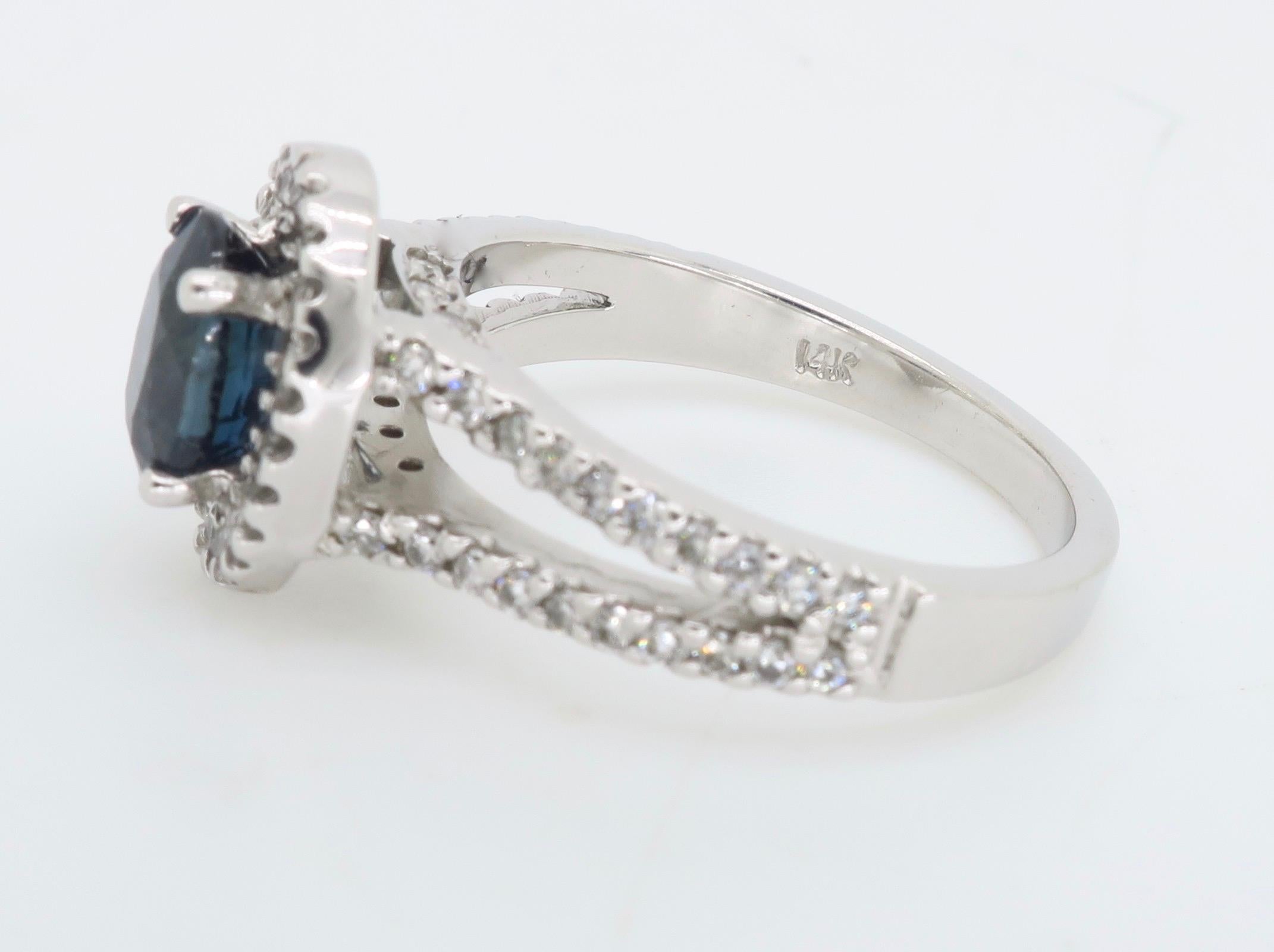 Women's Blue Sapphire and Diamond Halo Ring