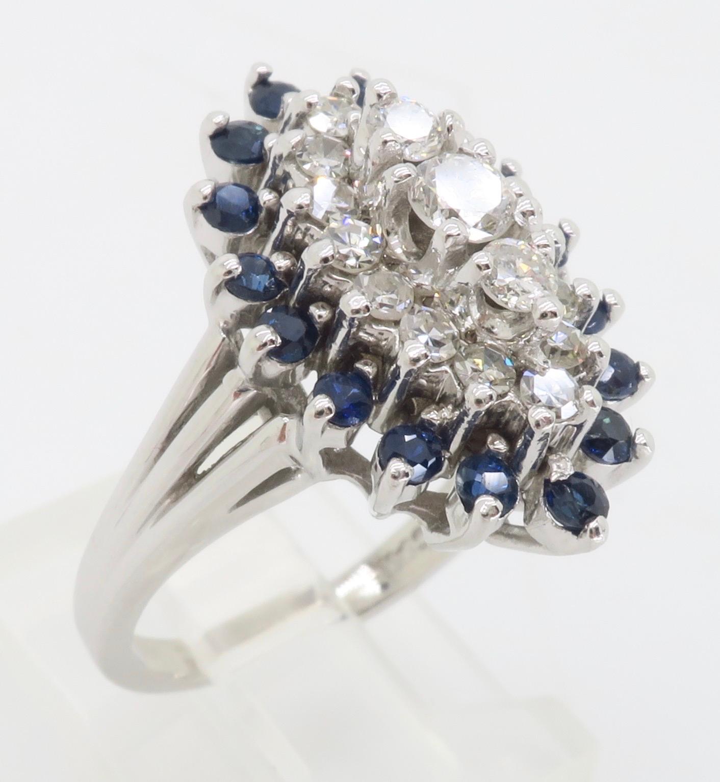 Blue Sapphire & Diamond Halo Ring In Excellent Condition For Sale In Webster, NY