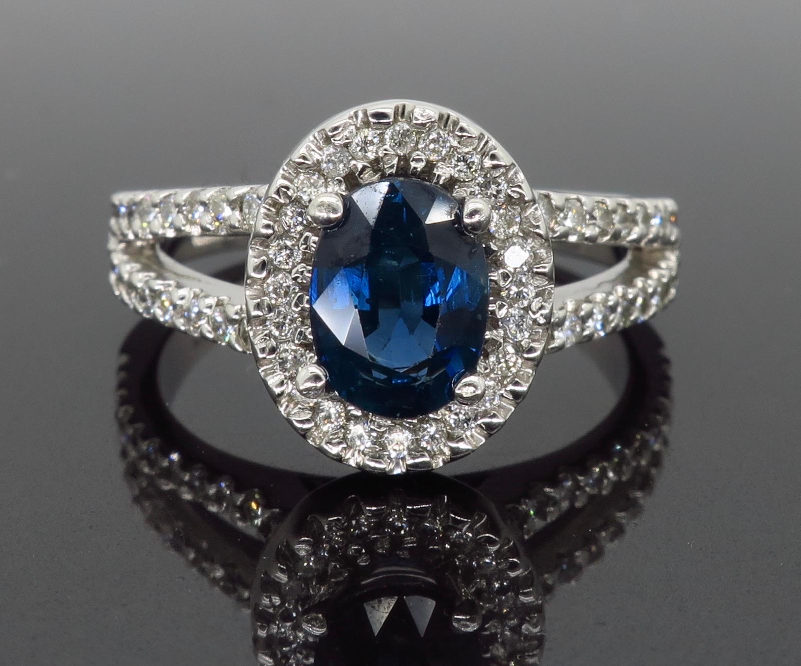 Blue Sapphire and Diamond Halo Ring 1