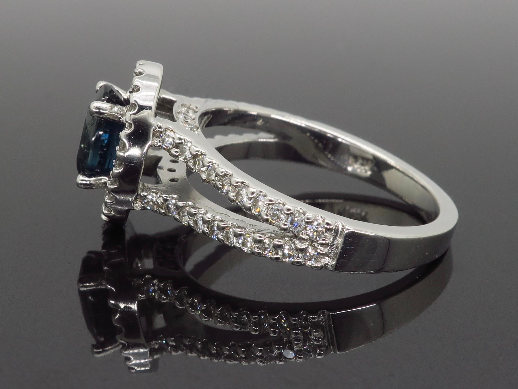 Blue Sapphire and Diamond Halo Ring 3
