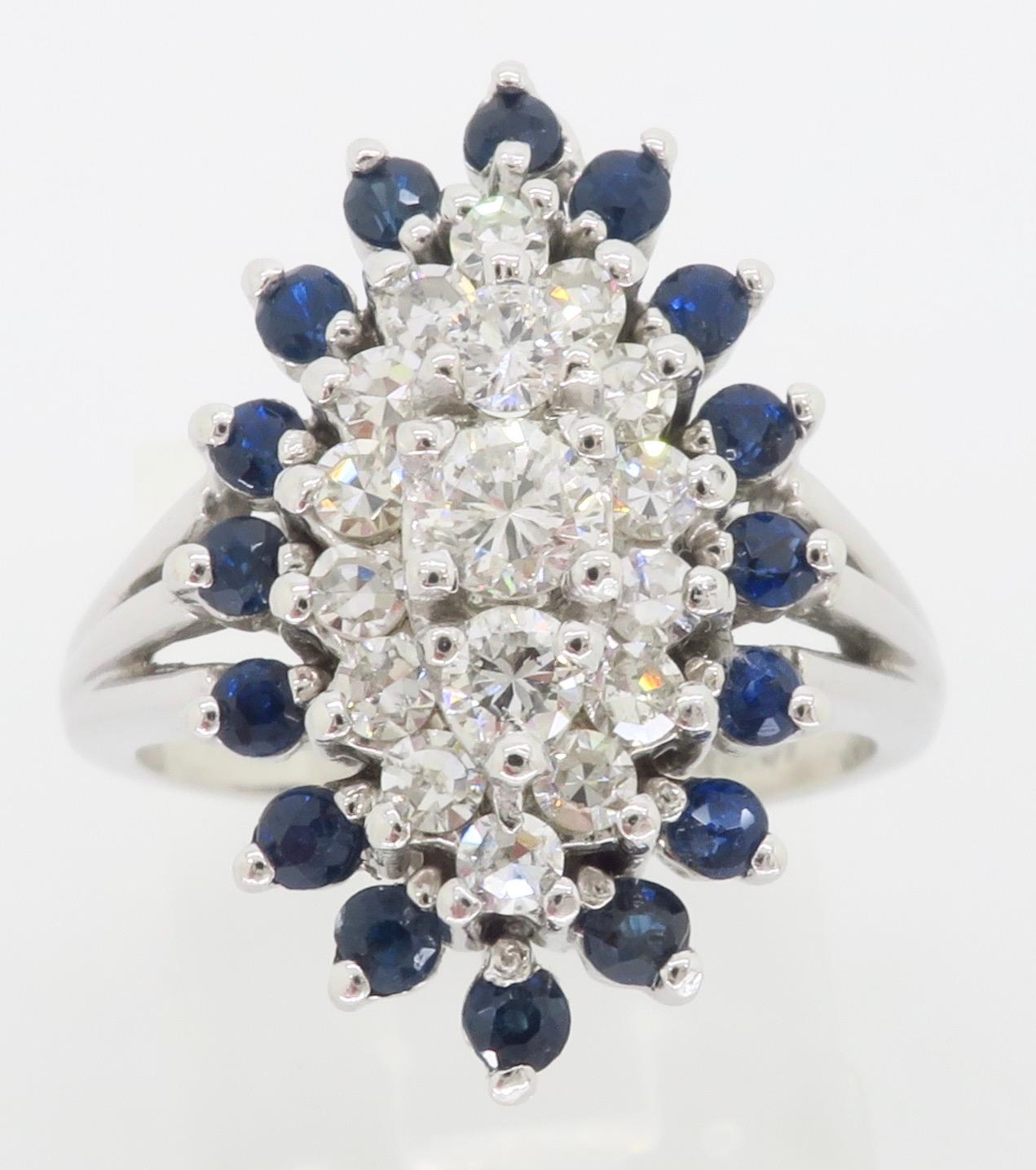 Blue Sapphire & Diamond Halo Ring For Sale 2
