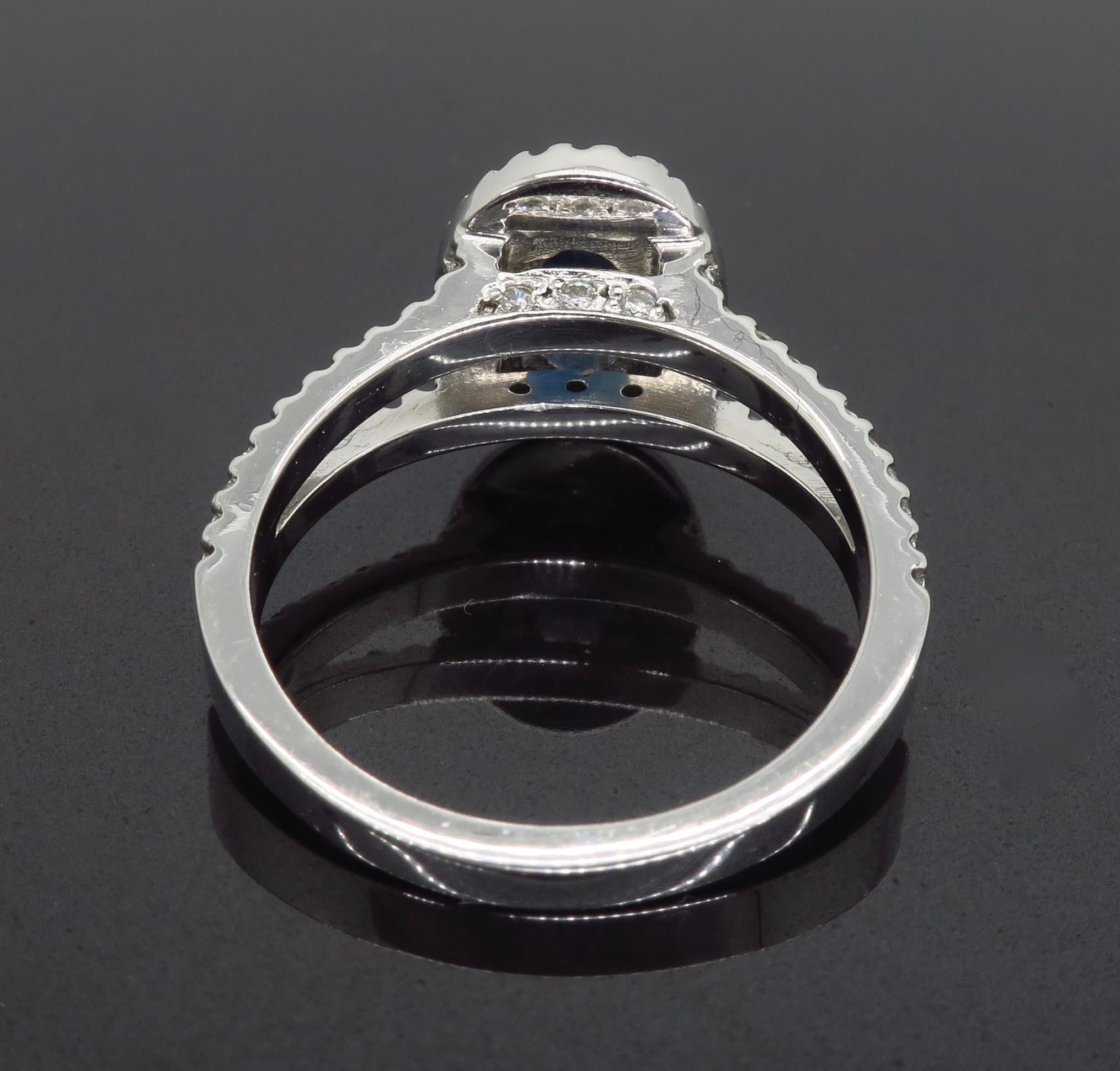 Blue Sapphire and Diamond Halo Ring 4