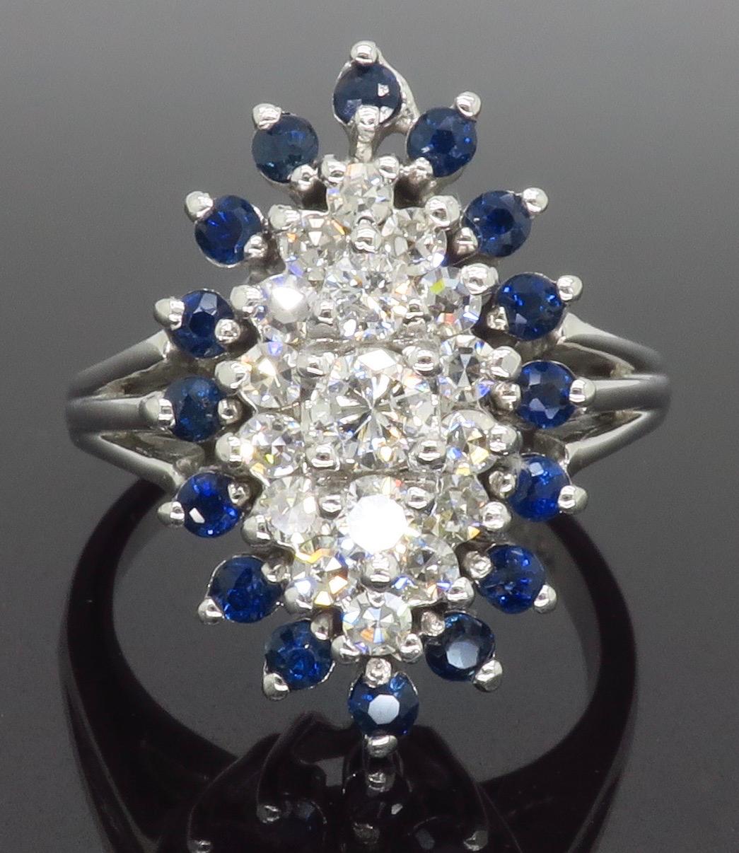 Blue Sapphire & Diamond Halo Ring For Sale 3