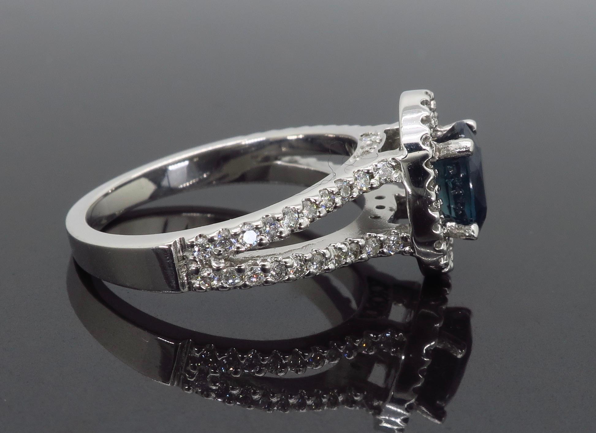 Blue Sapphire and Diamond Halo Ring For Sale at 1stDibs