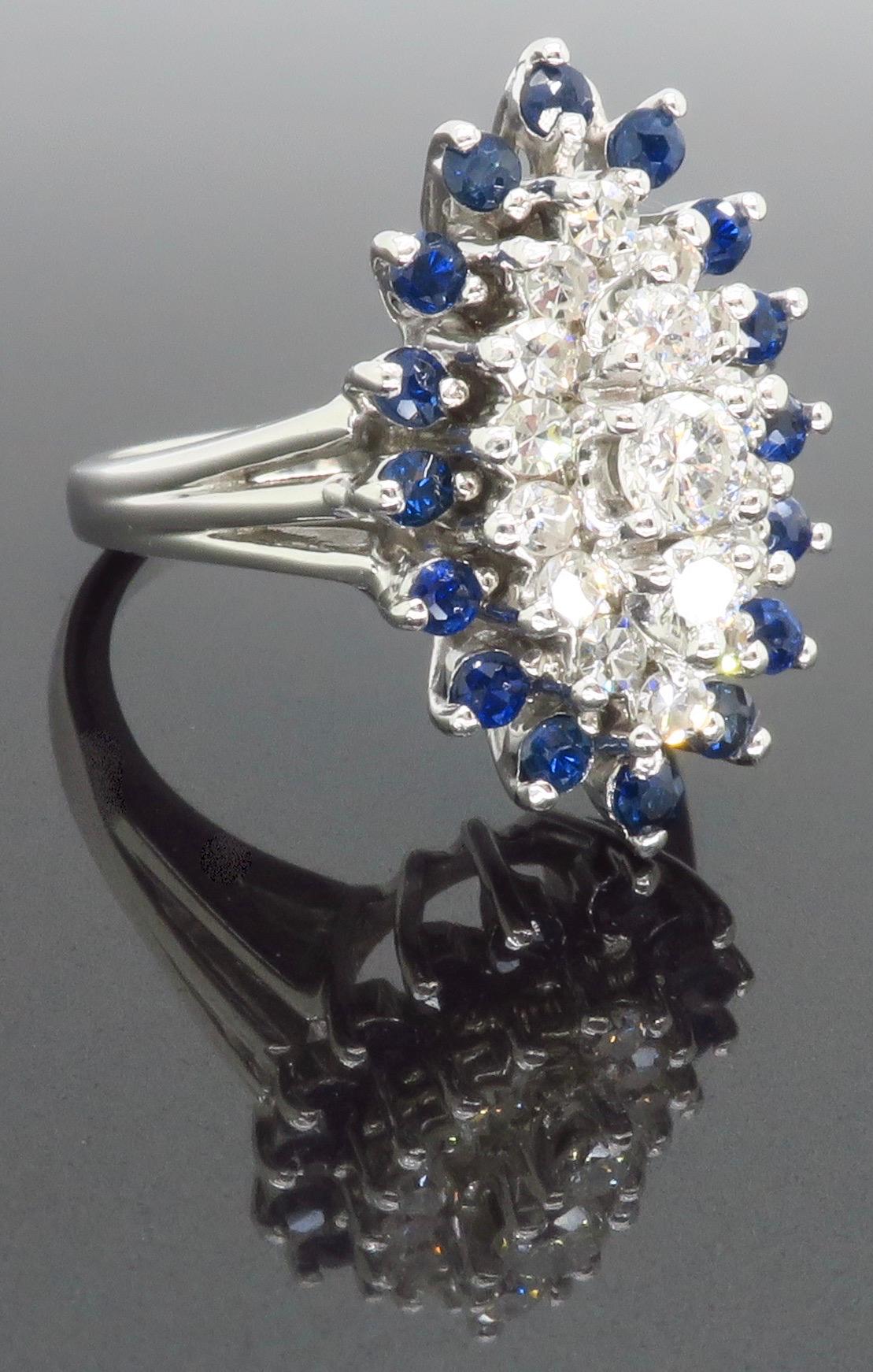 Blue Sapphire & Diamond Halo Ring For Sale 4
