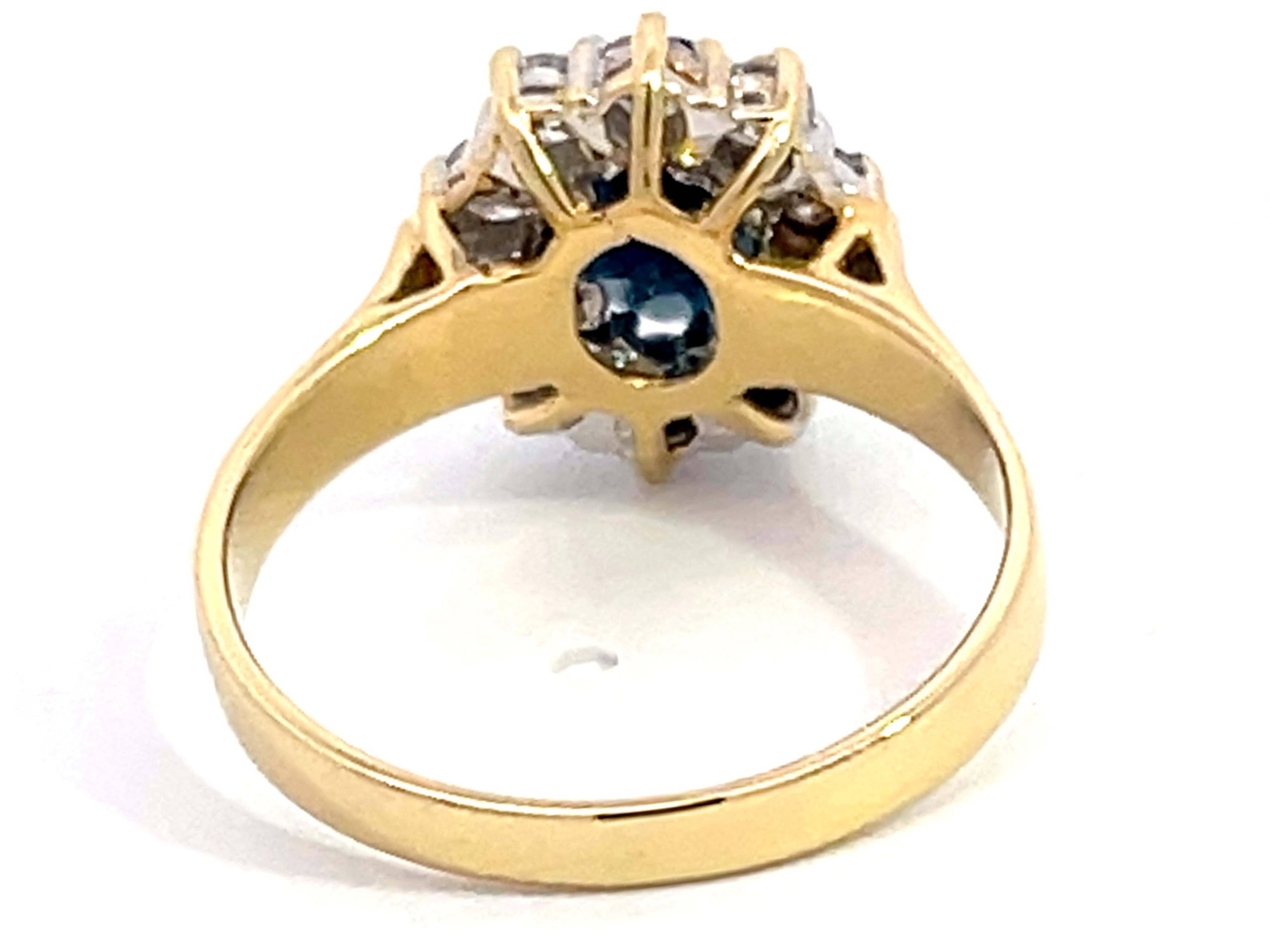 Blue Sapphire Diamond Halo Ring in 18k Yellow Gold In Excellent Condition For Sale In Honolulu, HI