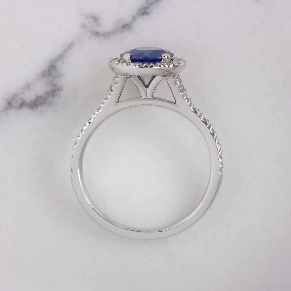 Round Cut Blue Sapphire Diamond Halo Solitaire Ring