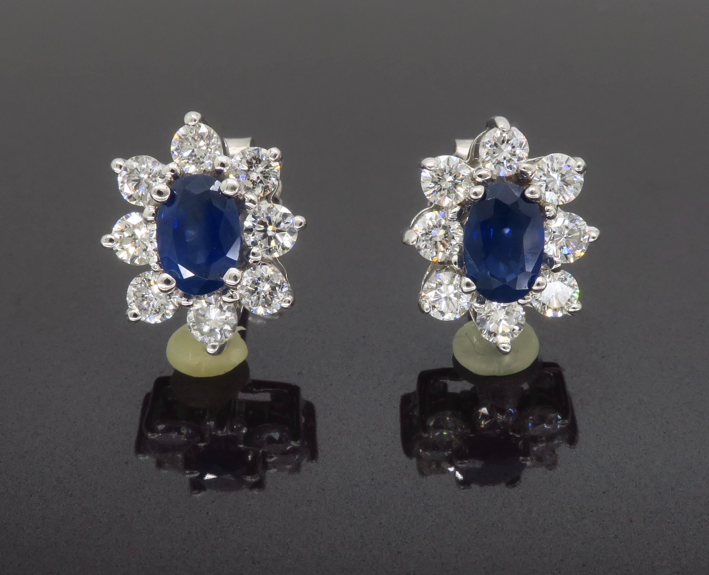 Blue Sapphire & Diamond Halo Stud Earrings 5