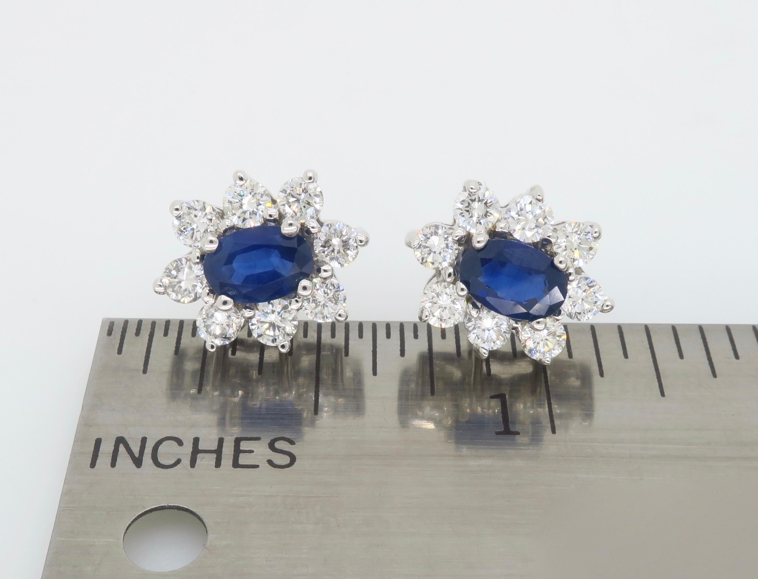 Blue Sapphire & Diamond Halo Stud Earrings In New Condition In Webster, NY