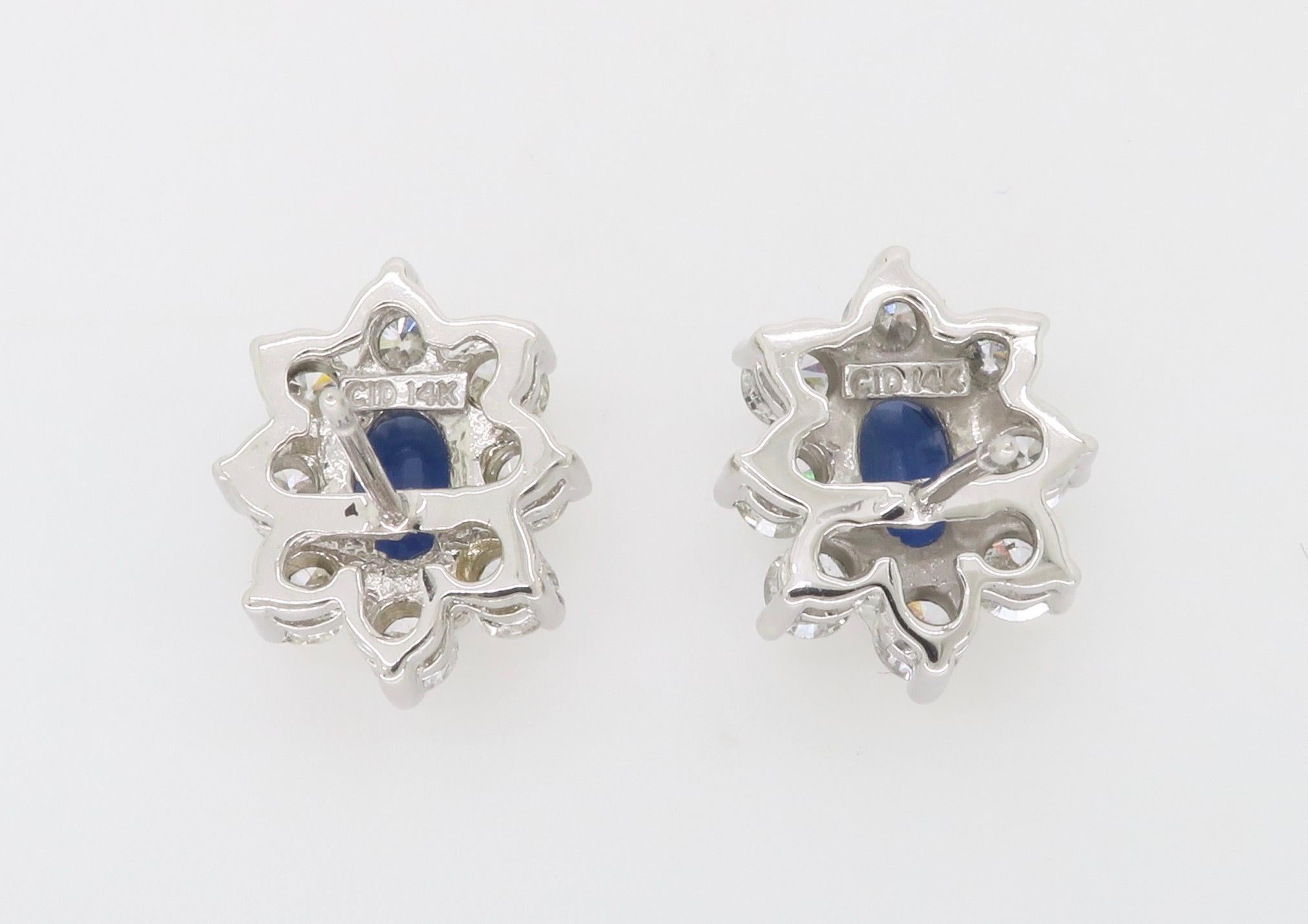 Women's or Men's Blue Sapphire & Diamond Halo Stud Earrings