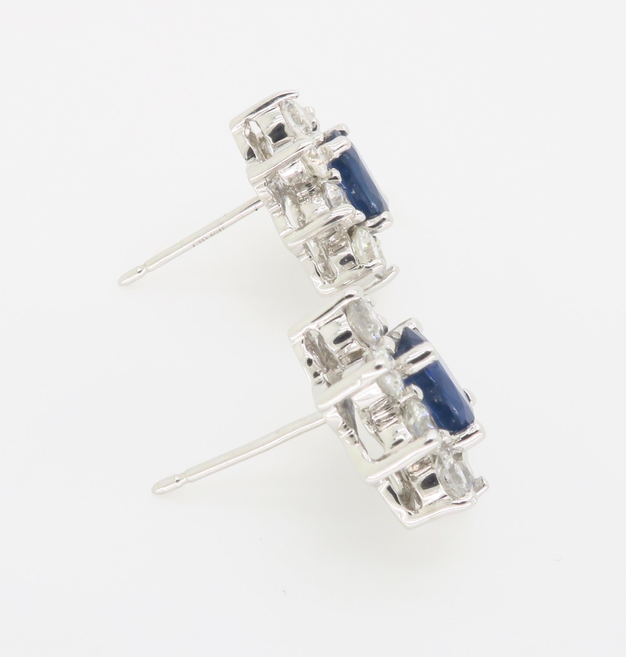 Blue Sapphire & Diamond Halo Stud Earrings 1